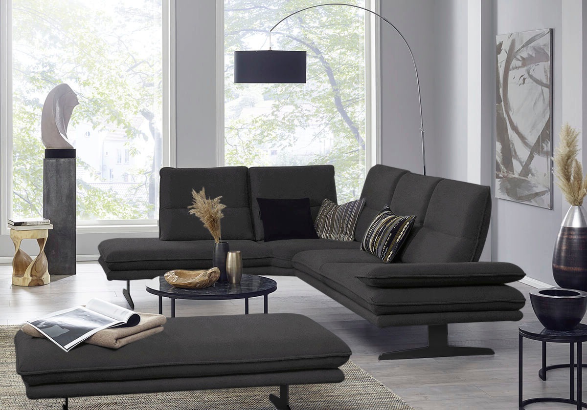 Ecksofa W.SCHILLIG "broadway, Designsofa, toller Sitzkomfort, zeitlos, elegant, L-Form", grau (anthrazit s37), B:284cm H:94cm T:224cm, Stoff S37 (100% Polyester): Luxus-Microfaser in Lederoptik, Sofas, Ecksofa, Sitztiefenverstellung, Kopfteil- & Seitentei
