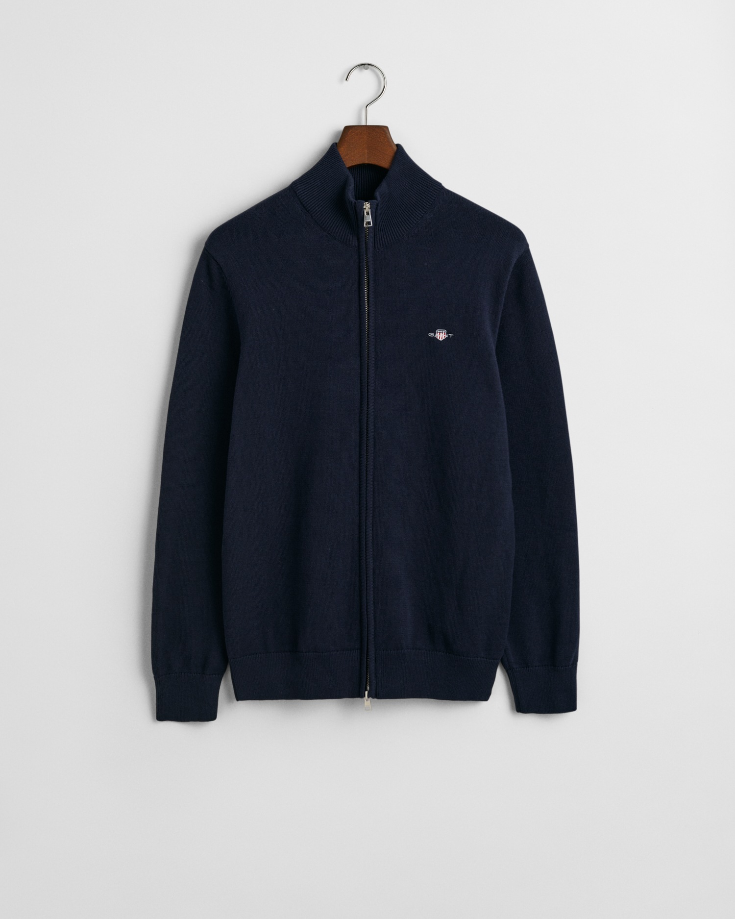 Gant Cardigan »CASUAL COTTON ZIP CARDIGAN«, Mit Rippbündchen an Stehkragen, Ärmeln und Saum