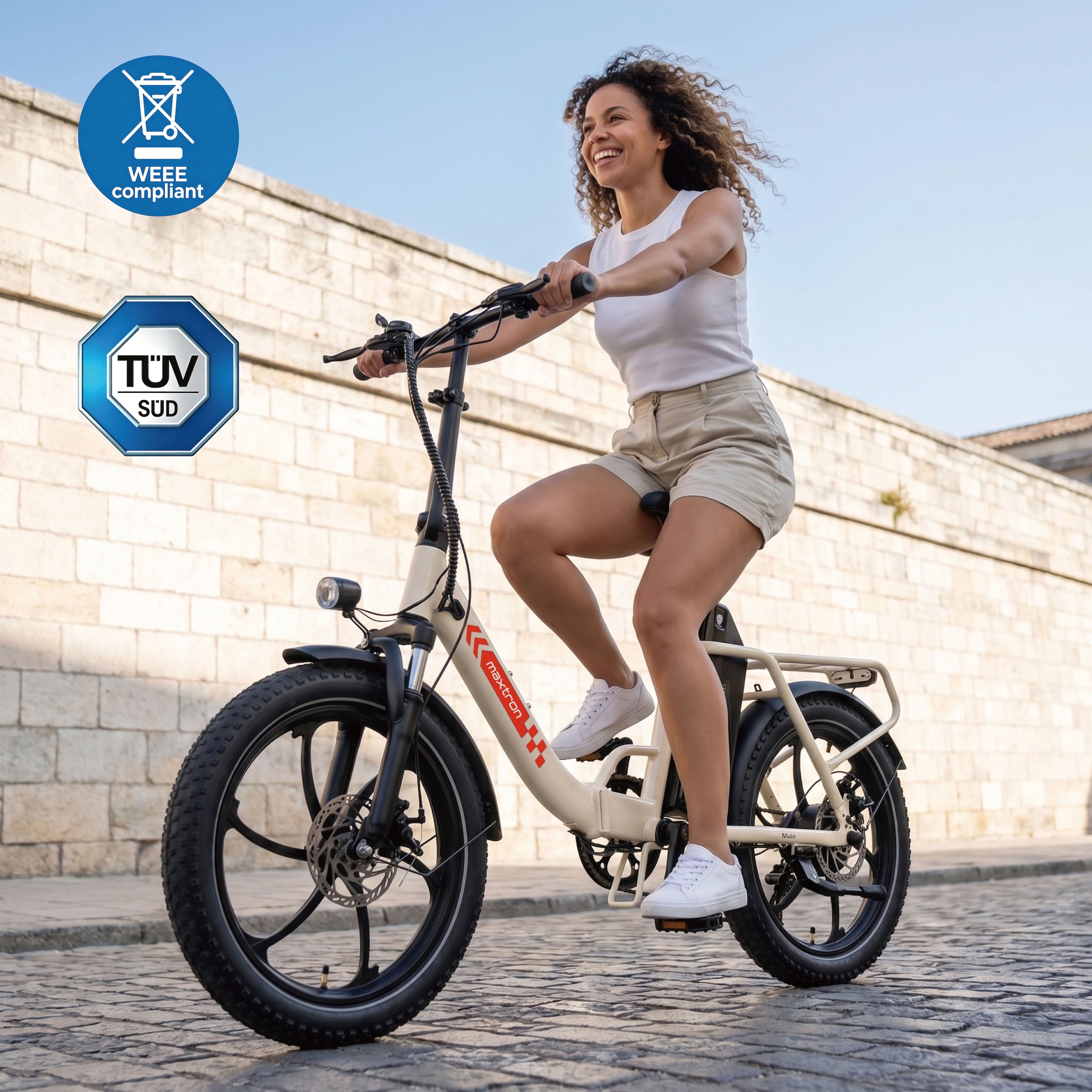 Maxtron »Maxtron MULE Klapprad« 7 Gang Shimano ALTUS Schaltwerk Kettenschaltung 250 W Packung,  Stadt & Abenteuer: 20" Fatbike mit XXL 20Ah Akku.