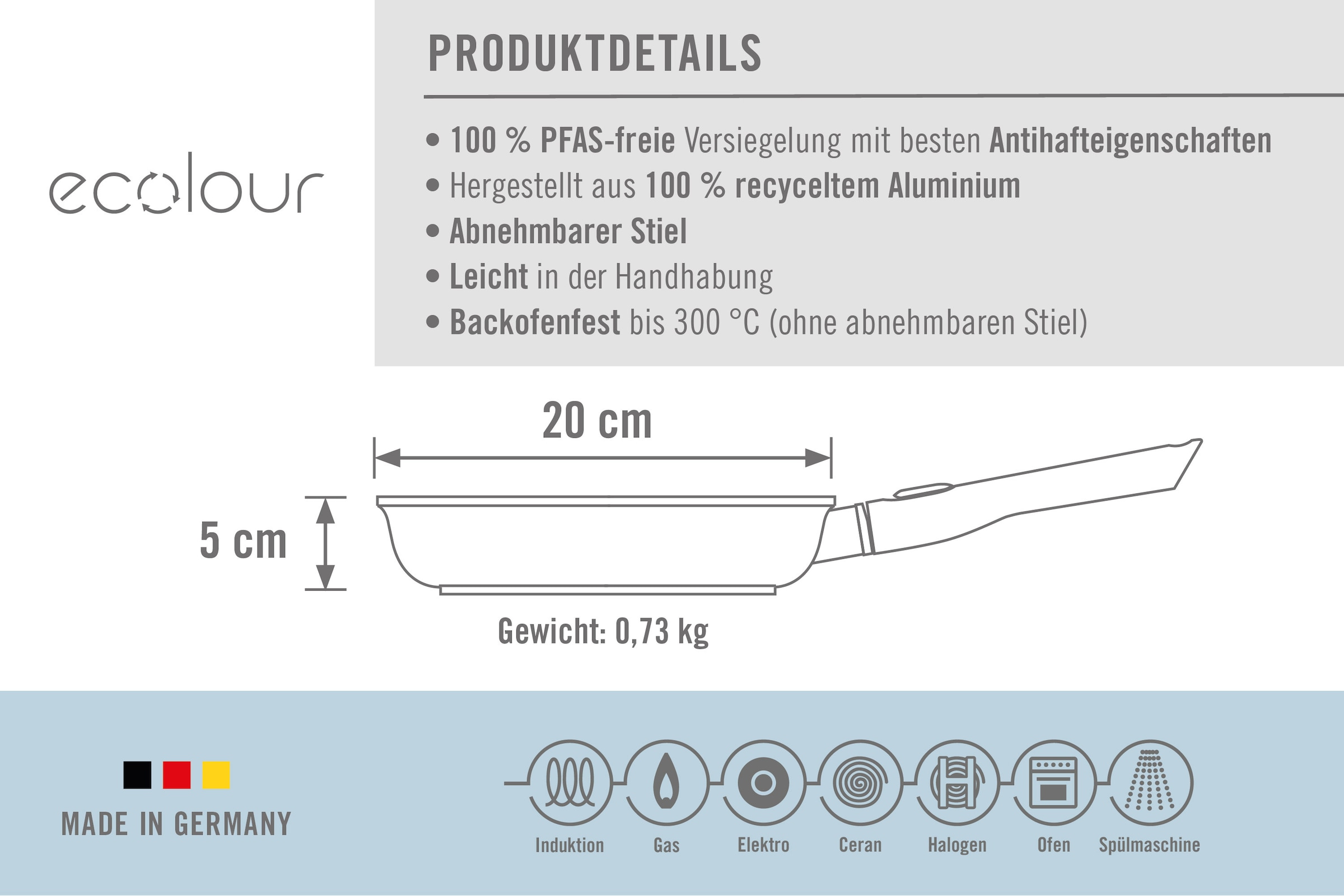 WOLL Bratpfanne »MADE IN GERMANY - Ecolour Ø 20 cm« Aluminiumguss 1 tlg. abnehmbarer Stiel