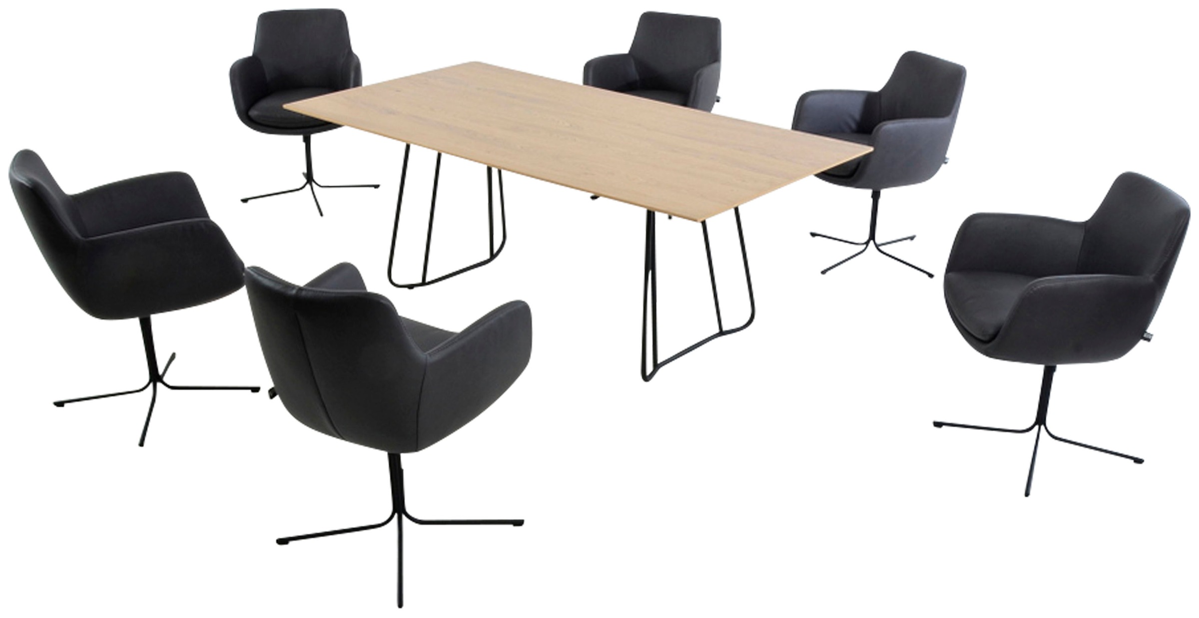 K+W Komfort & Wohnen Drehstuhl, Leder CLOUD, Drehsessel mit filigranem 4-Fuß-Gestell in schwarz
