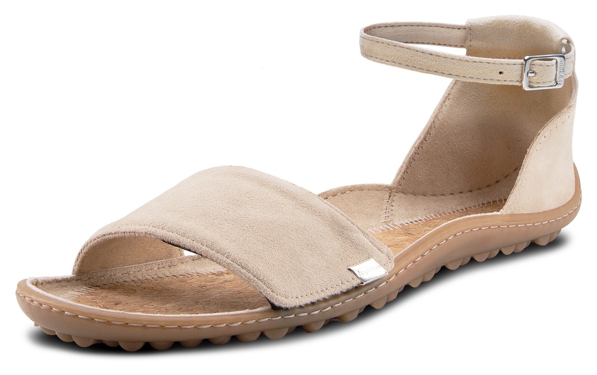 LEGUANO Damen Barfußschuh "JARA", Gr. 39natur, Textil, Schuhe, Sommerschuh, Riemchensandale mit Klettverschluss