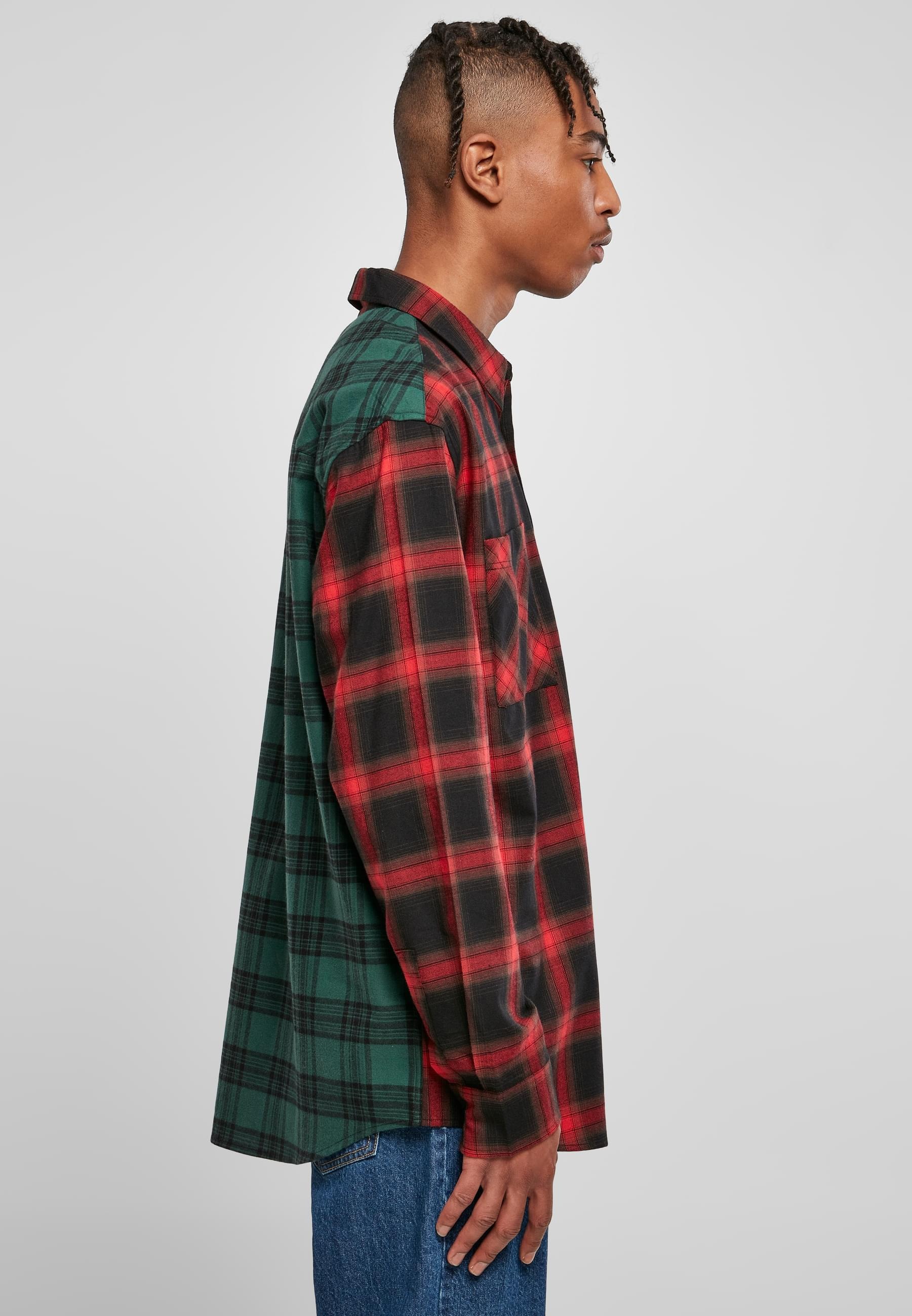 URBAN CLASSICS Langarm-Poloshirt »Urban Classics Herren Oversized Mix Check Shirt«, (1 tlg.)