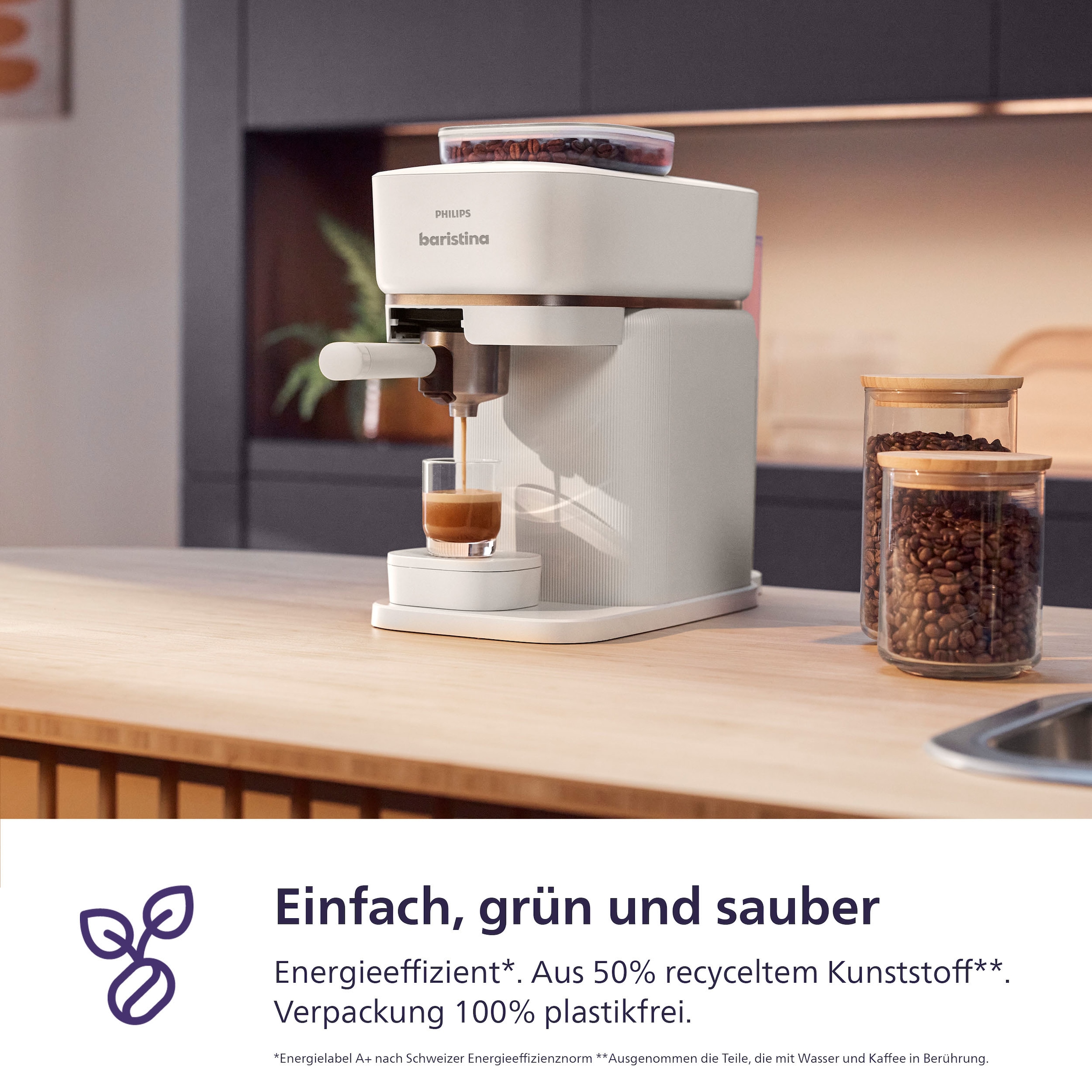 PHILIPS baristina Espressomaschine »BAR308/00 mit Mahlwerk für ganze Bohnen, Milchaufschäumer inkl.« 16 bar Pumpendruck, Naturweiß​