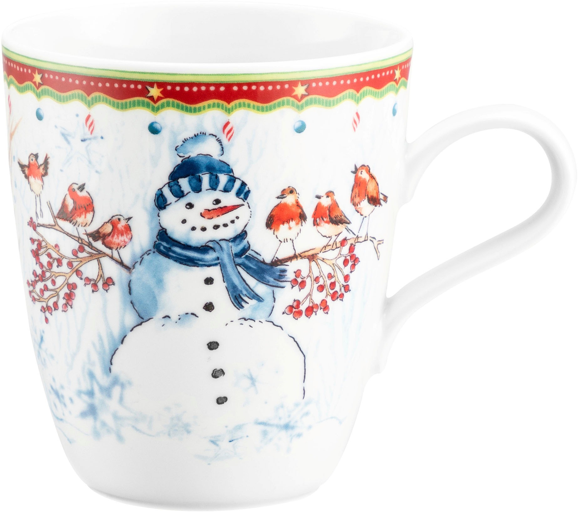 Seltmann Weiden Becher "Life - Schneemann" Becher mit Henkel 0,40 l und weihnachtlichem Dekor