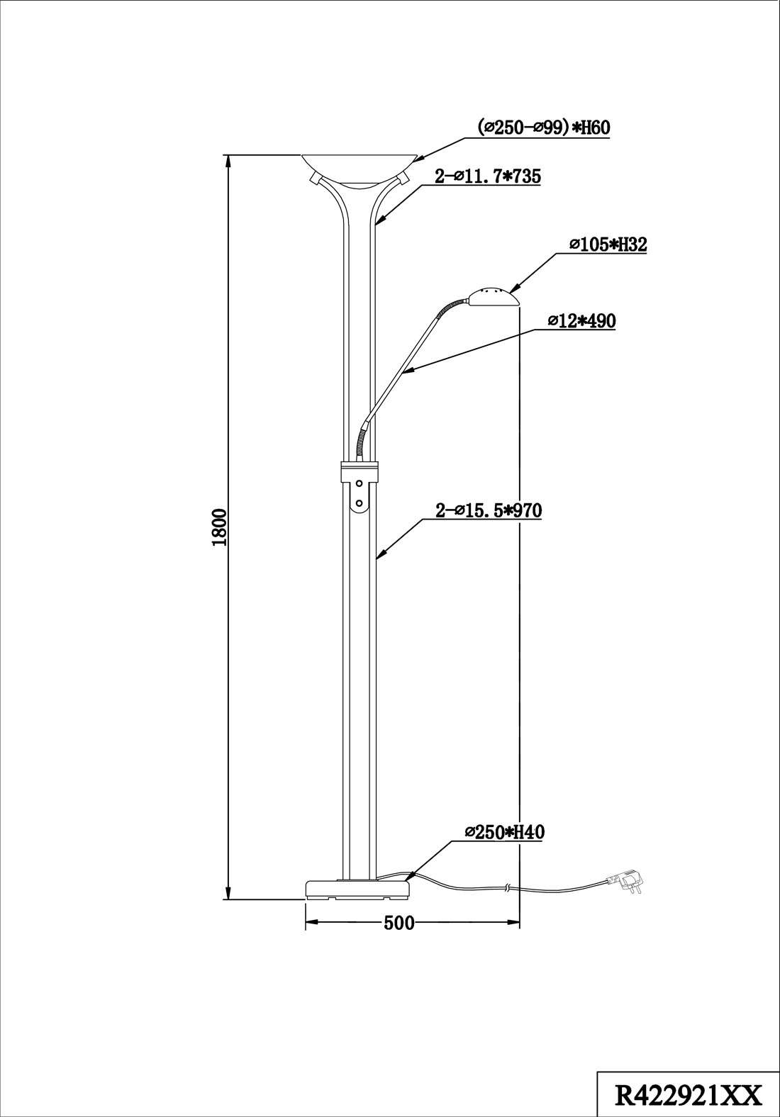 REALITY Leuchten LED Stehlampe »SPOCK, LED Fluter mit flexiblem Lesearm, dimmbar, getrennt schaltbar« LED-Board 1 Stk. Warmweiß Höhe 180cm Ø 25cm, Auslage Lesearm 50cm, 19W 2200 Lumen 3000K warmweiß