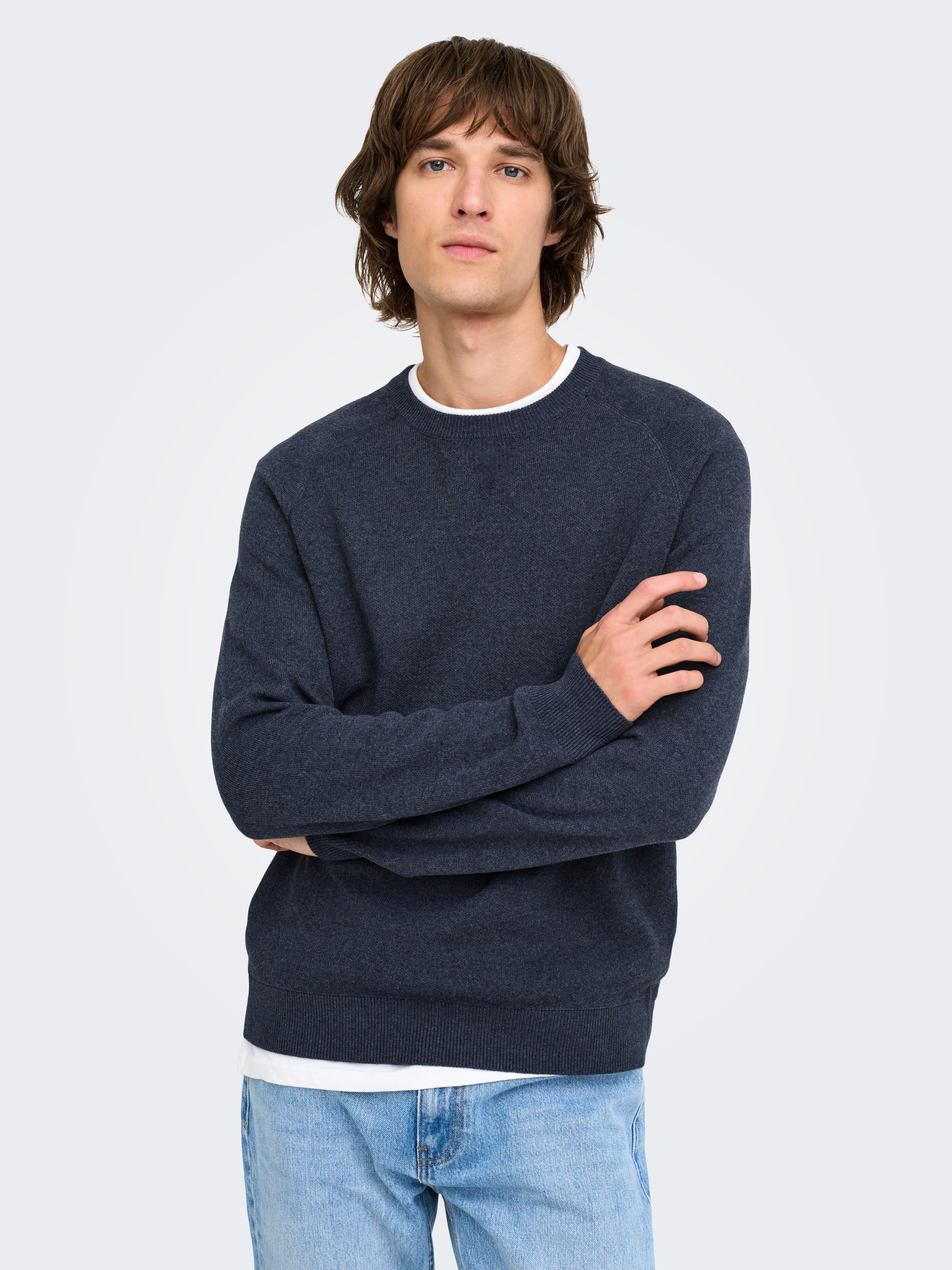 ONLY & SONS "ONSVILLAS LS CREW KNIT OTL" Baumwollmischung, regular fit