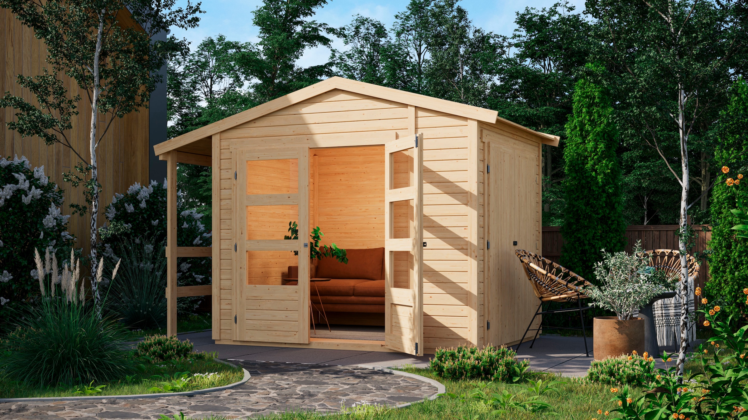 Karibu Gartenhaus "Multifunktionshaus Satteldach 1", naturbelassen oder ter günstig online kaufen