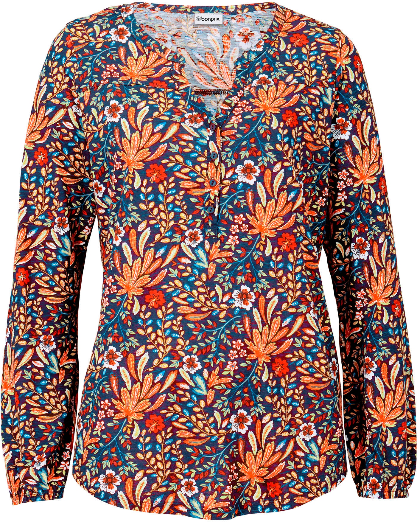 bonprix Tunikashirt A-Linie Passform, mit All-Over Print, aus Baumwolle