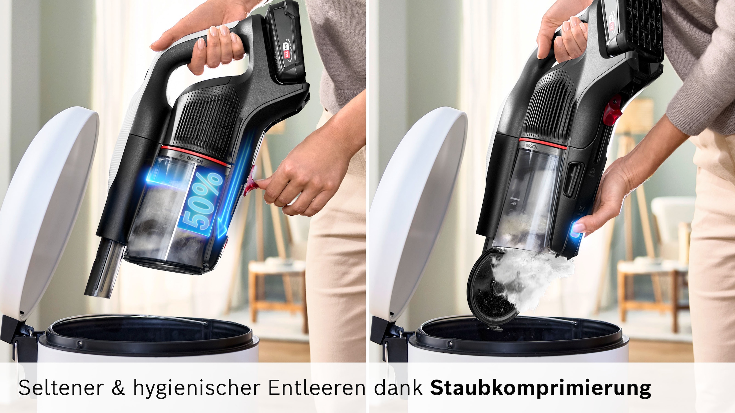 BOSCH Akku-Stielstaubsauger »BTS942WQC« LED-Licht, HEPA-Filtersystem, Schnellladegerät, 2 Akkus, weiß