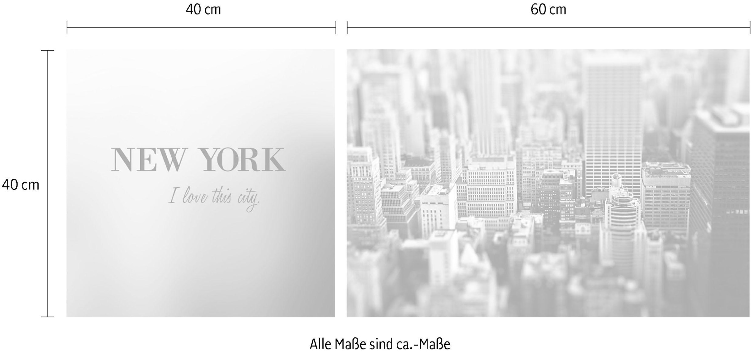 queence Leinwandbild »New York«, Foto-Amerika-New York-Kunst-Modern-Spa-Spa Bilder-Sprüche-Sprüche & Texte-Schriftzug-Schriftzüge, (Set), Premium-Leinwandstoff, Handarbeit aus Deutschland, Spruch, 2er Set