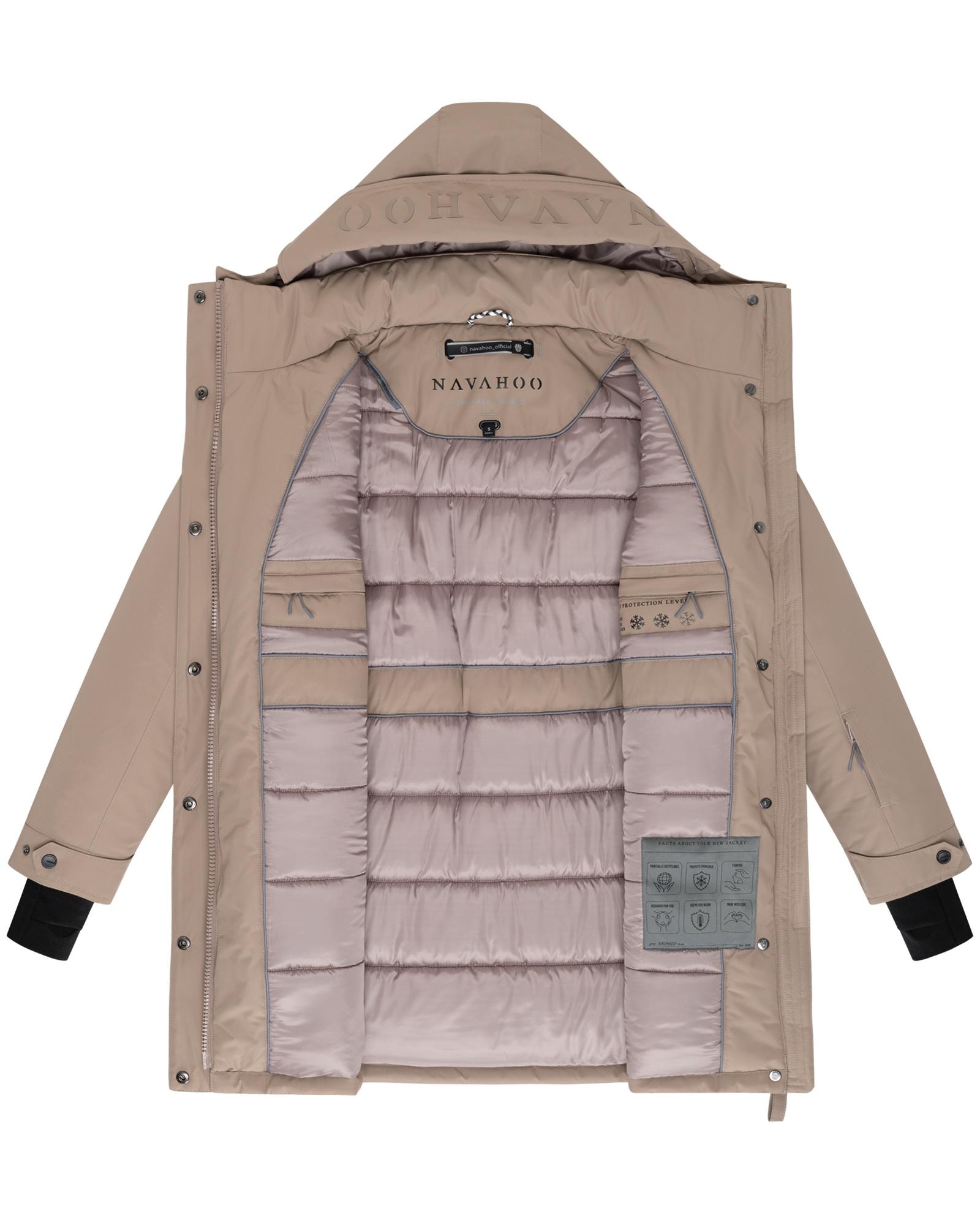 Navahoo Wintermantel »Frostkuss 14«, Warmer Damen Mantel mit abnehmbarer Kapuze und Taillengürtel
