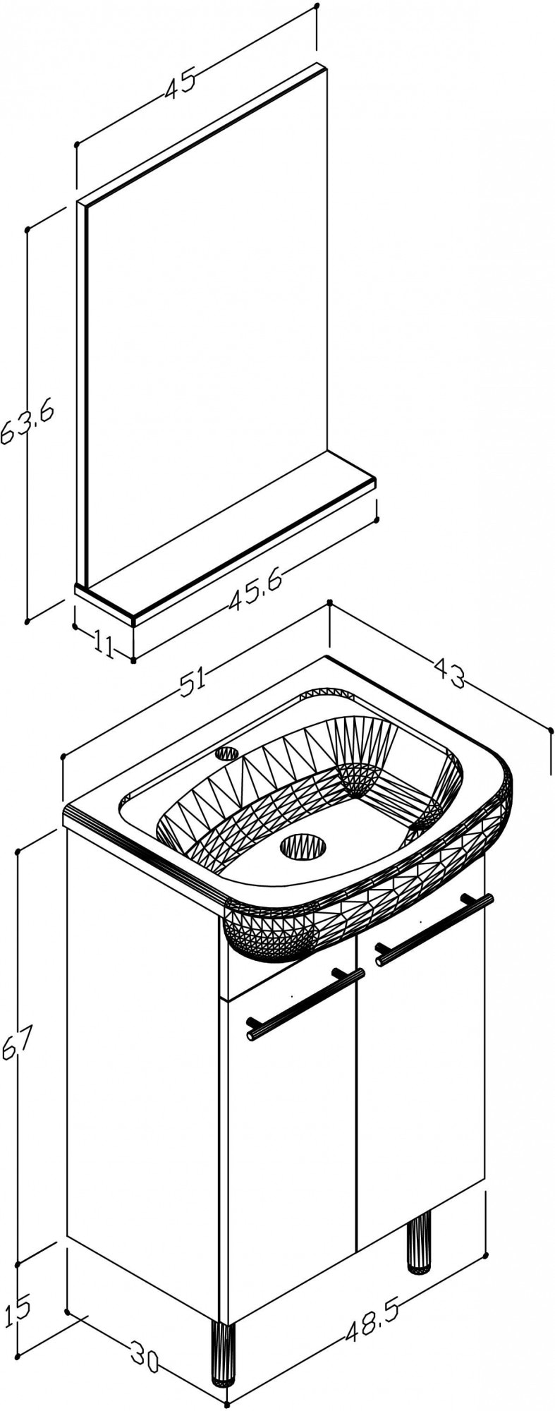 welltime Badezimmer-Set »Quadro«, (Komplett-Set, 2 St., Spiegel, Waschtisch incl. Waschbecken), 2 in1, bestehend aus Waschtisch und Spiegel mit Ablage