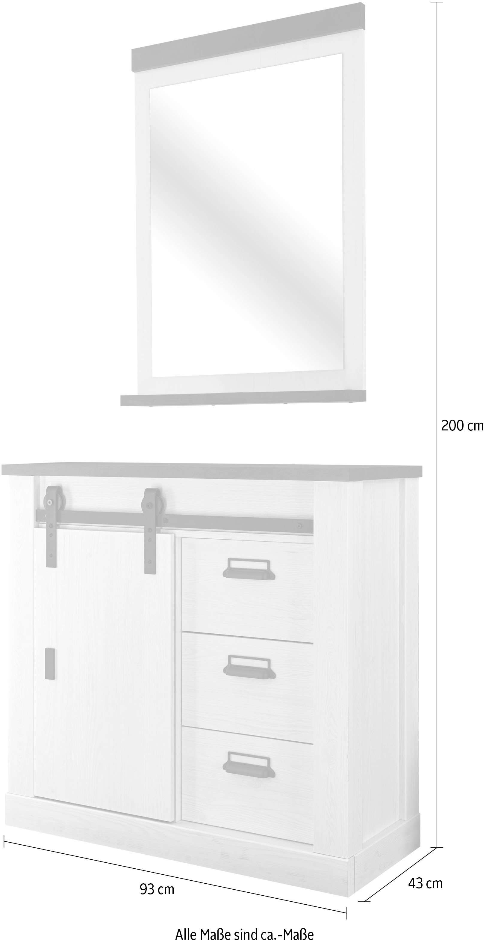 Home affaire Garderoben-Set »SHERWOOD«, (2 St.), mit Scheunentorbeschlag, Apothekergriffe aus Metall, Breite ca. 93 cm