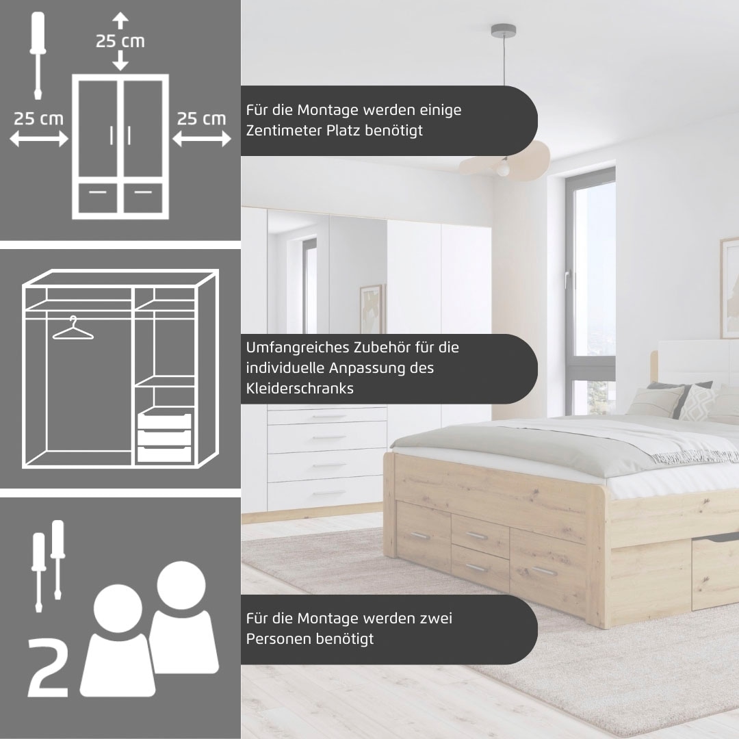 rauch Schlafzimmer-Set »Komplettschlafzimmer Schlafzimmer Stauraumbett MADE IN GERMANY« Set, Liegefläche 180x200, Schrank Maße B/H/T: 271/210/54 cm, 4 tlg. tlg.