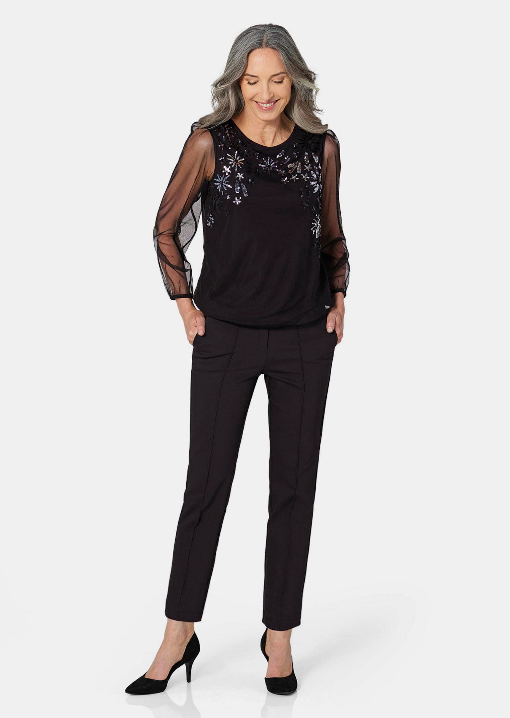 Goldner Short Sleeve Shirt Women's Black/Silver Patterned Size 21 3