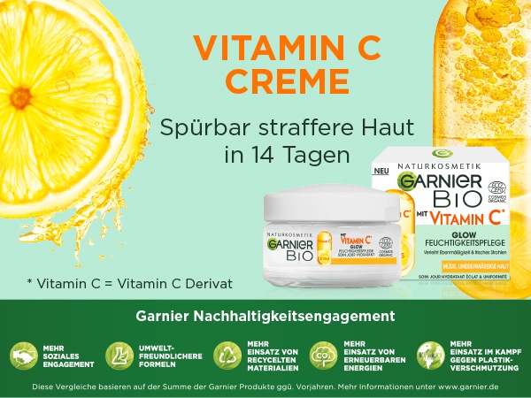 GARNIER Tagescreme »Bio Feuchtigkeitspflege Vitamin C« gegen unebenmäßige Haut, beugt dunkle Flecken vor