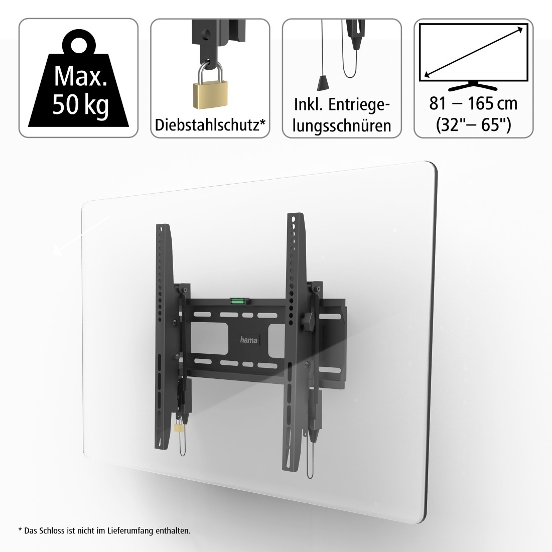 Hama TV-Wandhalterung »Wandhalterung (neigbar, 32"- 65", VESA 400x400)«, bis 165 cm Zoll, mit Diebstahlschutz
