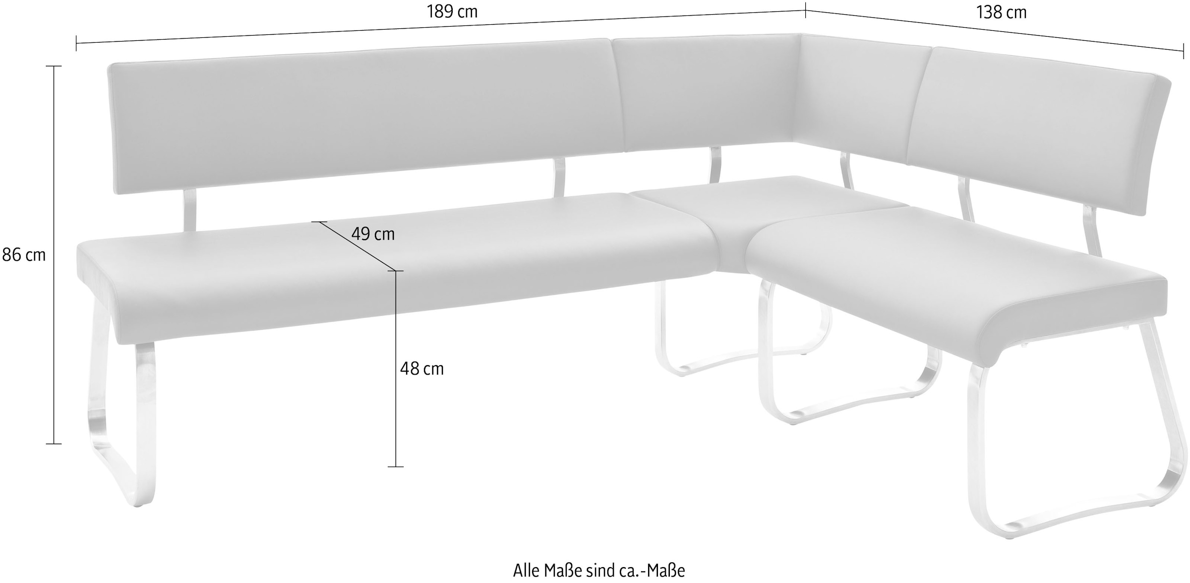 MCA furniture Eckbank »Arco«, Eckbank frei im Raum stellbar, Breite 200 cm, belastbar bis 500 kg