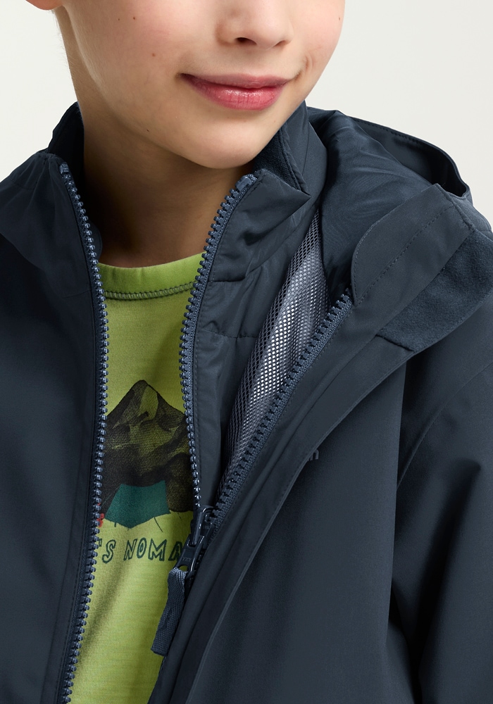Jack Wolfskin 3-in-1-Funktionsjacke »HYBRID 3IN1 JACKET K« mit Kapuze für Kinder, atmungsaktive Fleece-Innenjacke, wasserdichte Außenjacke