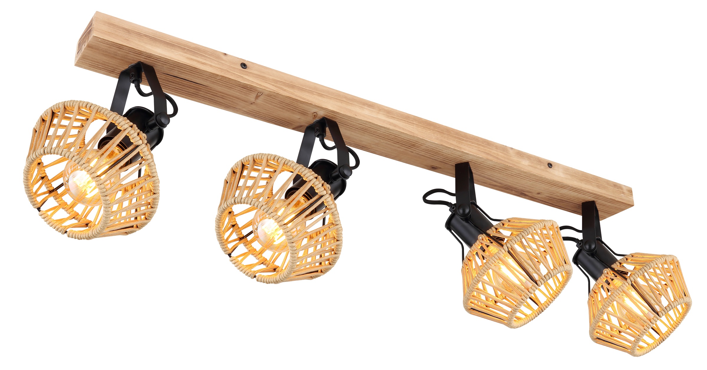 GLOBO LIGHTING Deckenspot »VALLI« E27 1 Stk. Dunkelbrauner Strahler mit Hanf, Metall schwarz matt, E27 4x60W