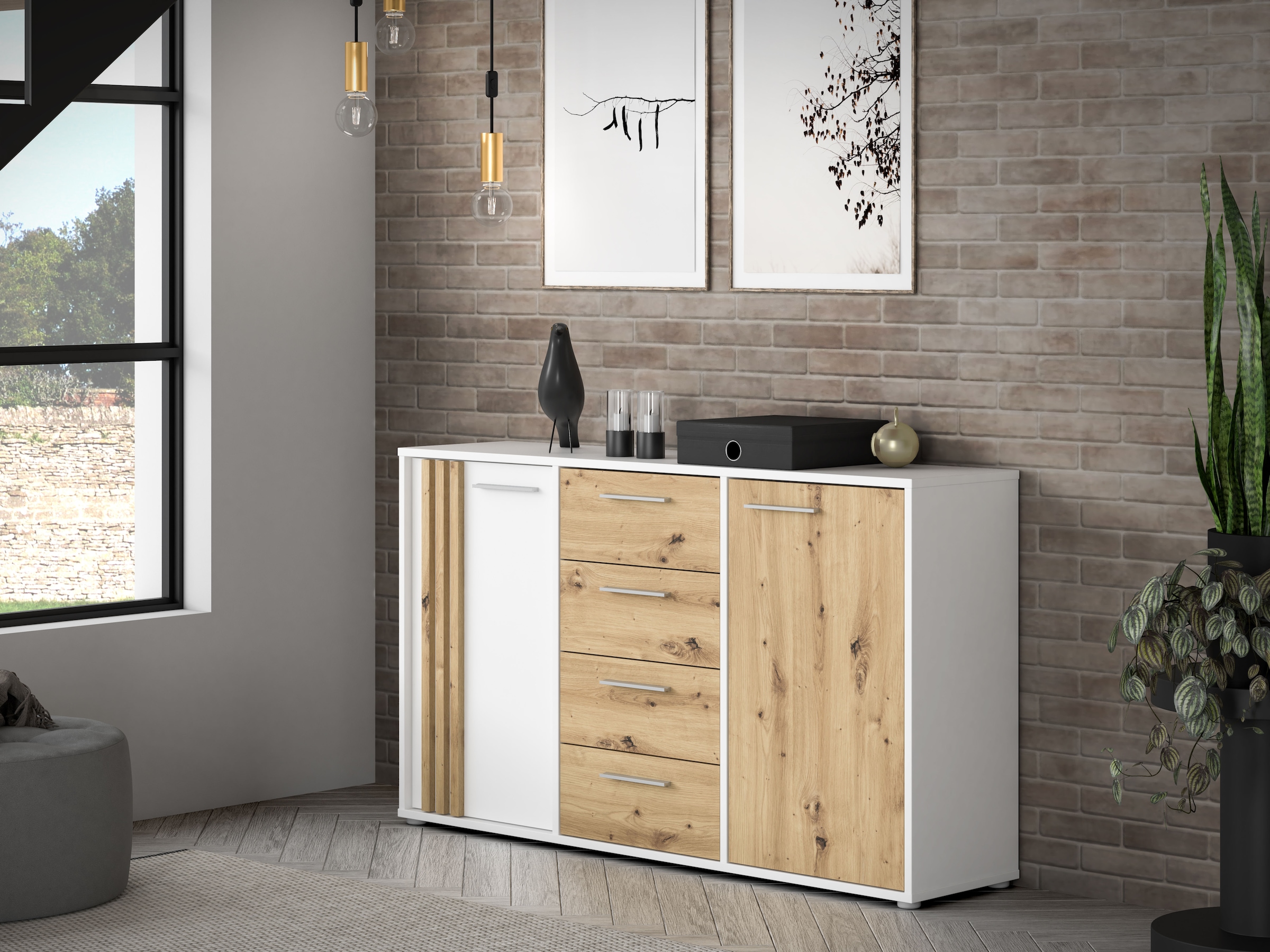 FORTE Sideboard »Cardigan«, Sideboard, 2 farbig, Stauraum, Schubkasten, Soft Close,Breite 142,6cm