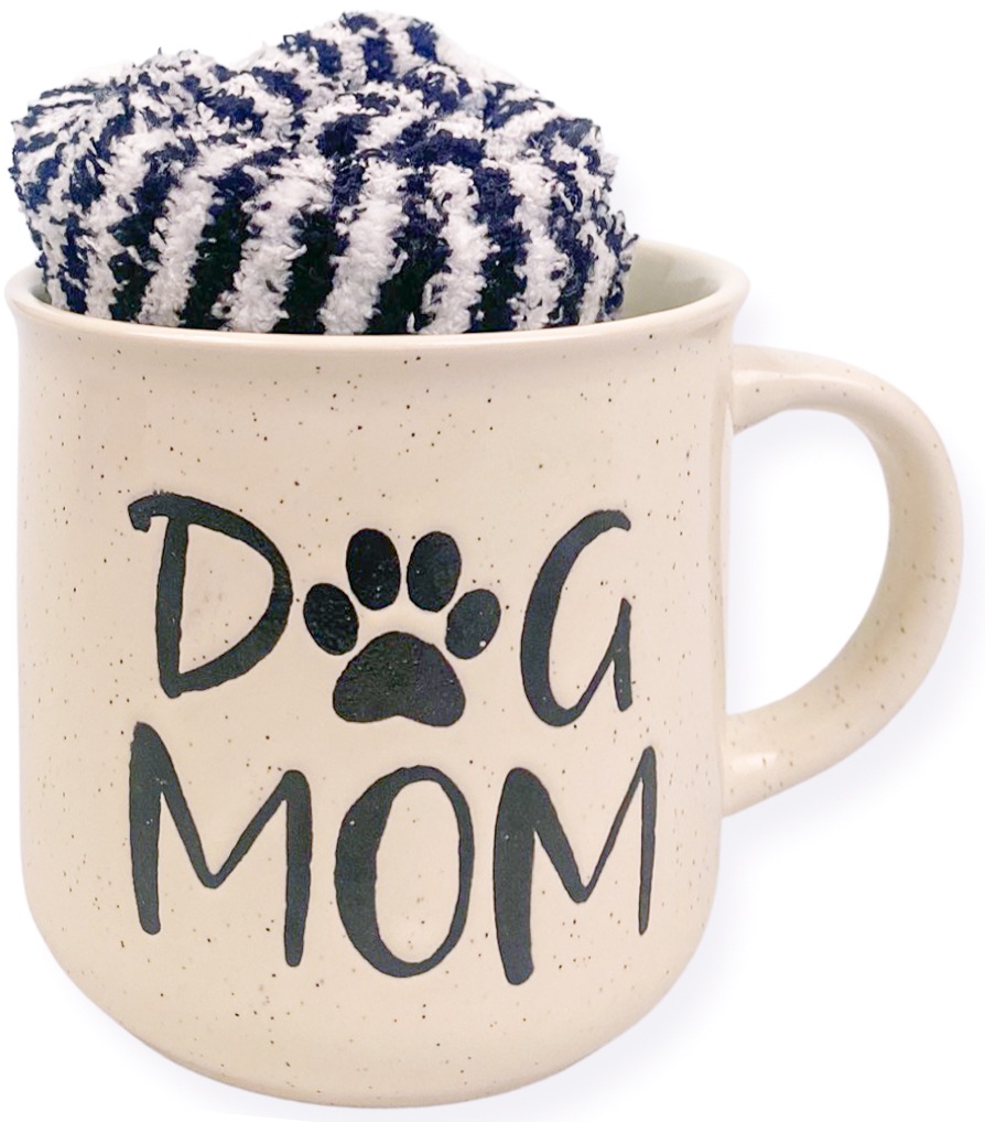 Capelli New York Kuschelsocken, (1 Tasse und 1 Paar Socken), Geschenkset mit gemütlichen Socken und "Dog Mom" Tasse