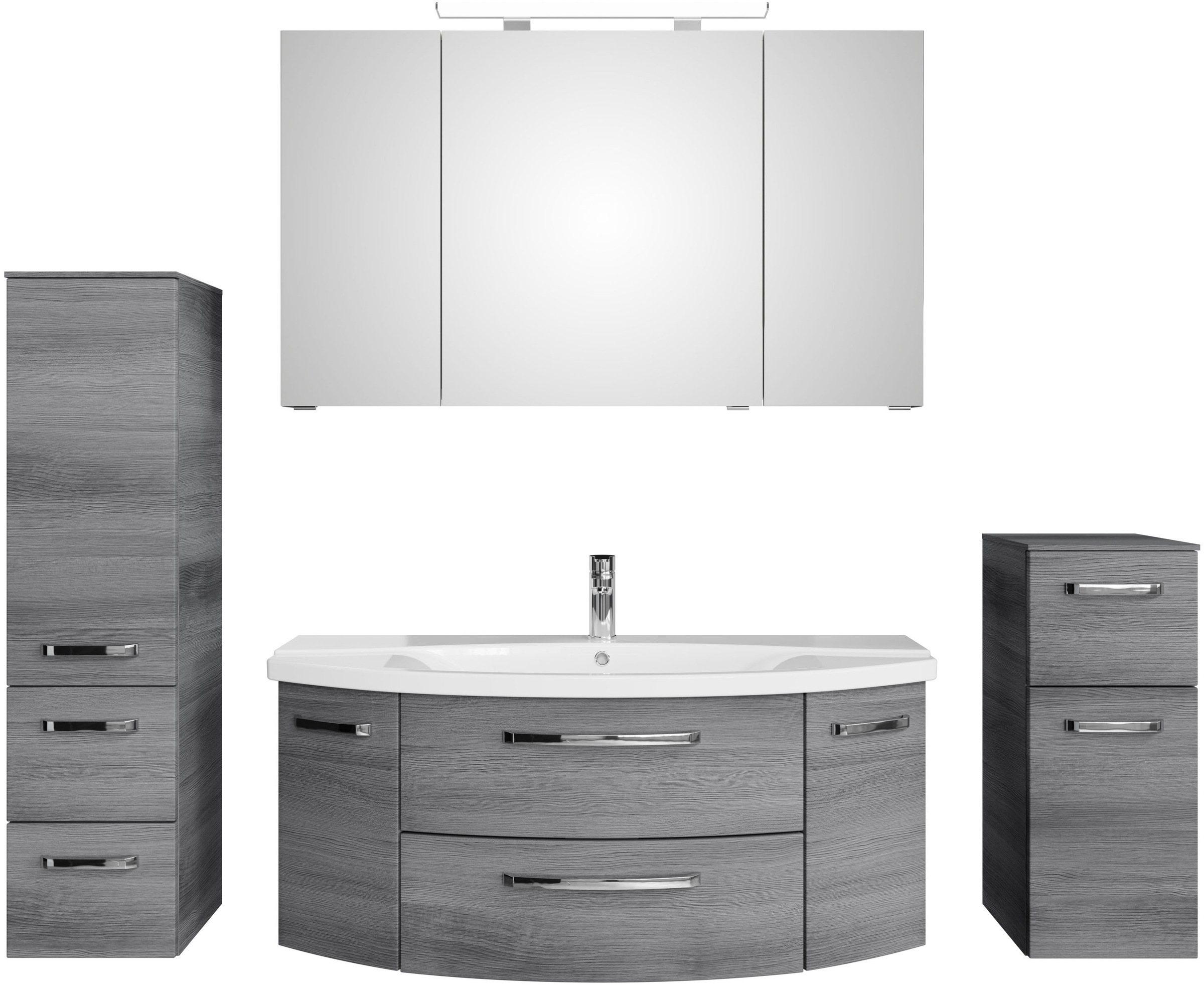 Saphir Badmöbel-Set »Serie 4010 4-teilig Keramik-Waschtisch mit LED-Spiegelschrank«, (Set), Badezimmer Set mit Unterschrank, Midischrank, inkl. Türdämpfer
