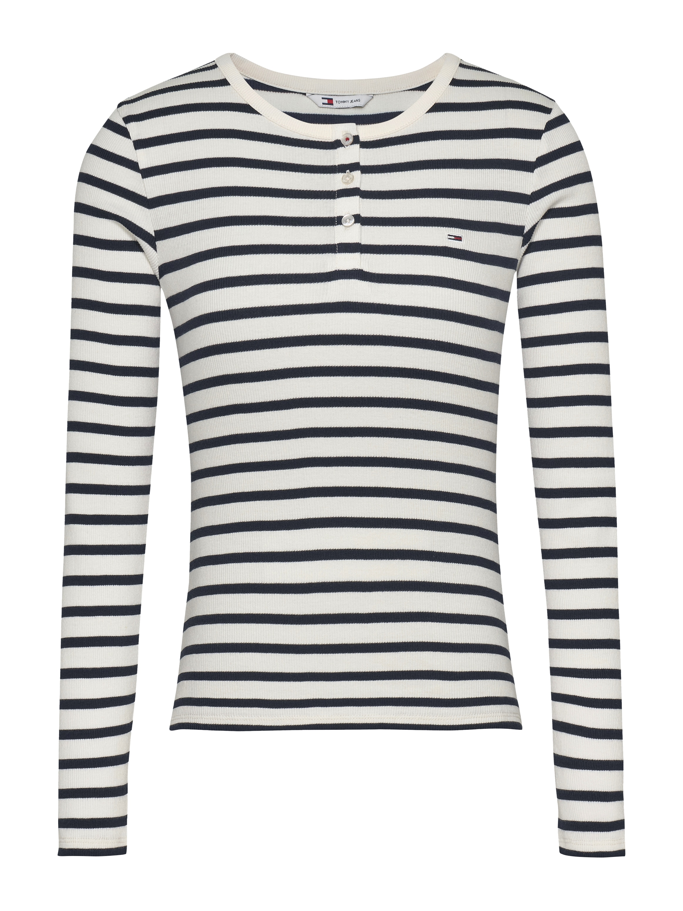 Tommy Jeans Langarmshirt »TJW SLM BUTTON RIB C-NECK LS EXT«, mit Logostickerei