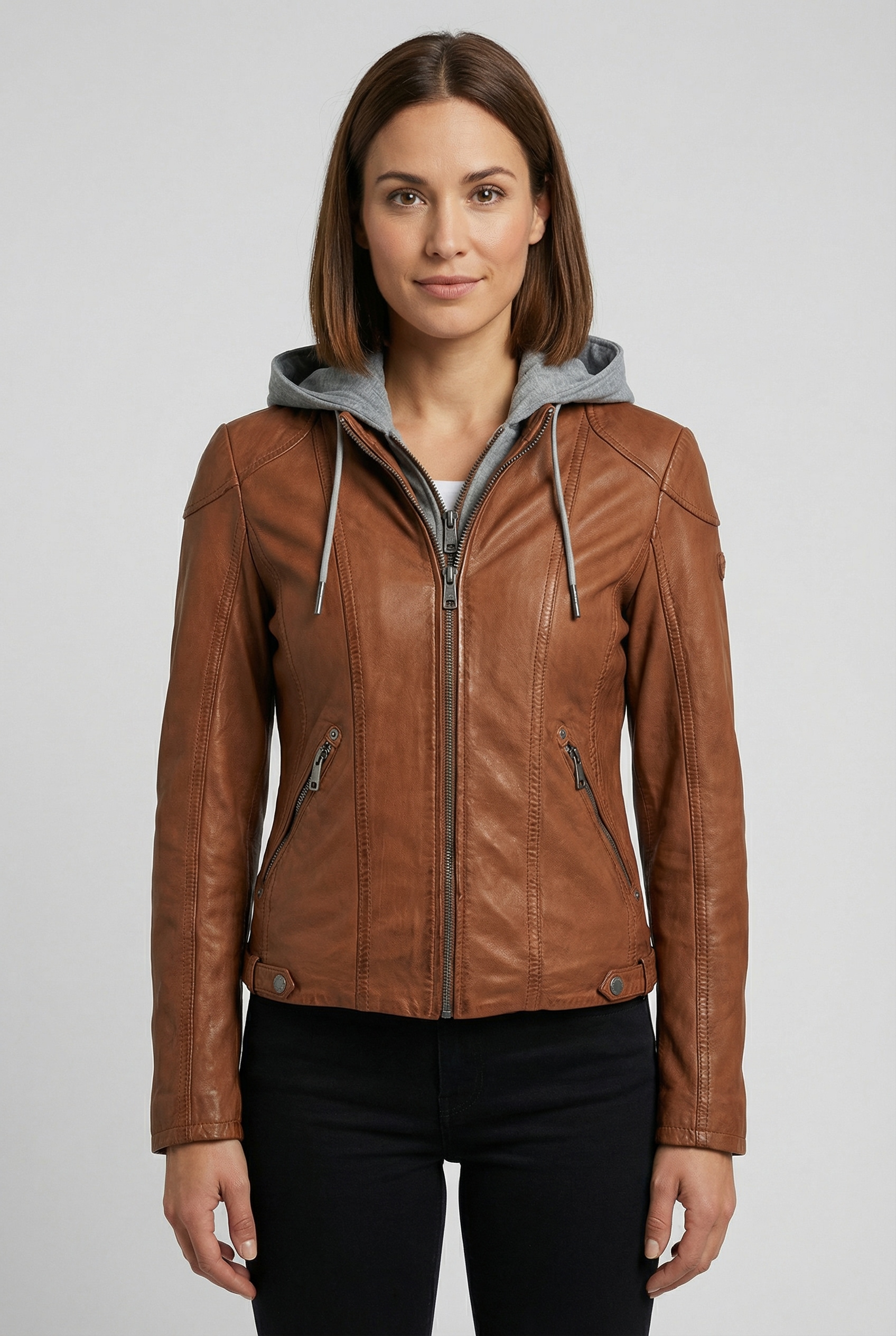 Mauritius Lederjacke "MWAmmy" mit Kapuze mit abnehmbarer Kapuze günstig online kaufen