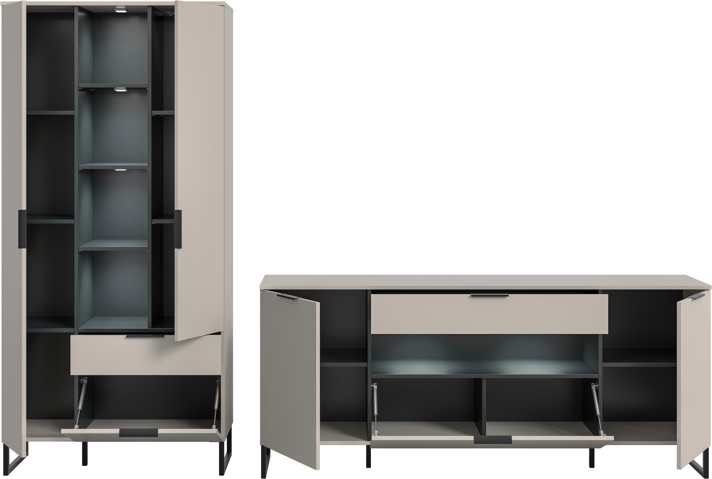 INOSIGN Wohnwand »Adio, Wohnkombination 290 cm Breit«, (Set, 4 St.), Adio, Wohnkombination 2tlg. Inkl.Beleuchtug, Kashmir NB