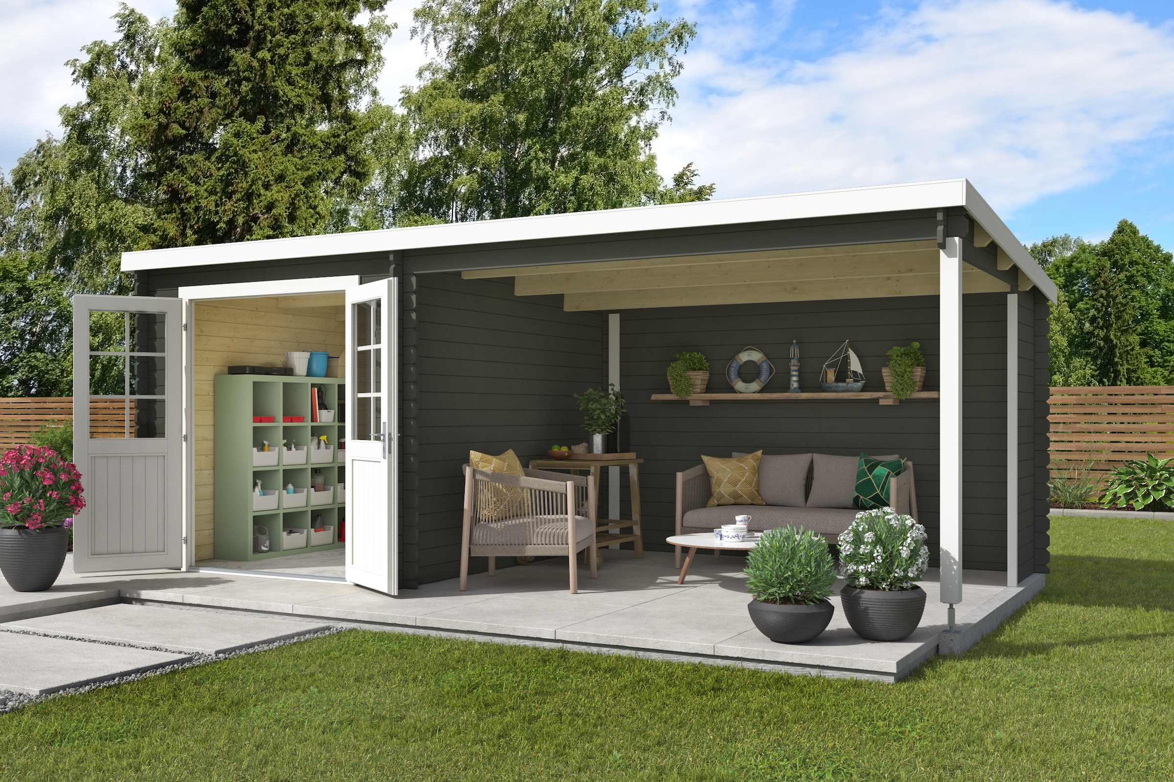 Nordic Holz Gartenhaus "Saint Paul", (Unterstand inkl. Rückwand) günstig online kaufen