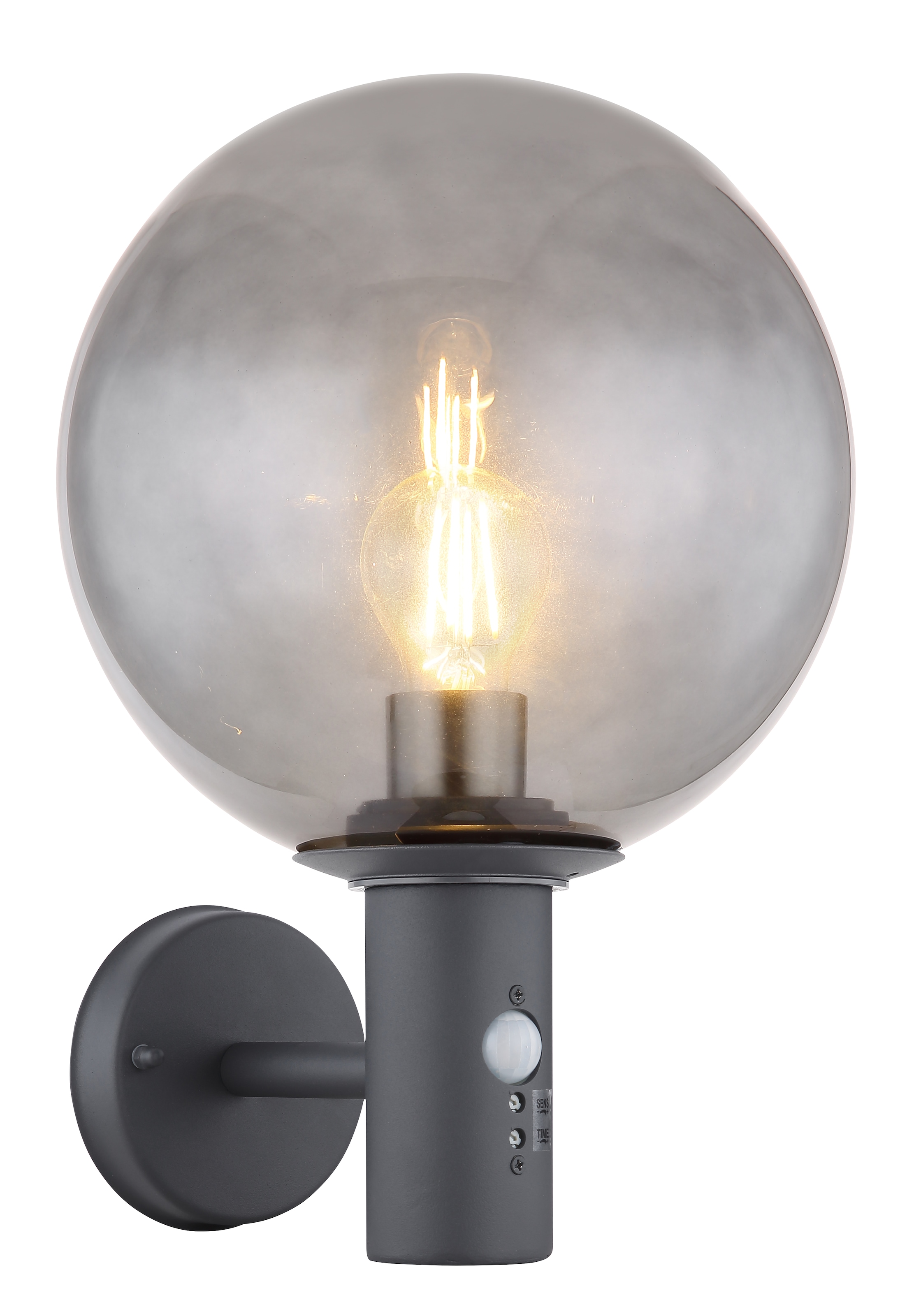 GLOBO LIGHTING Außen-Wandleuchte »HEDWIG« E27 1 Stk. Außenleuchte Edelstahl/Anthrazit, Glas, Sensor, IP44, E27