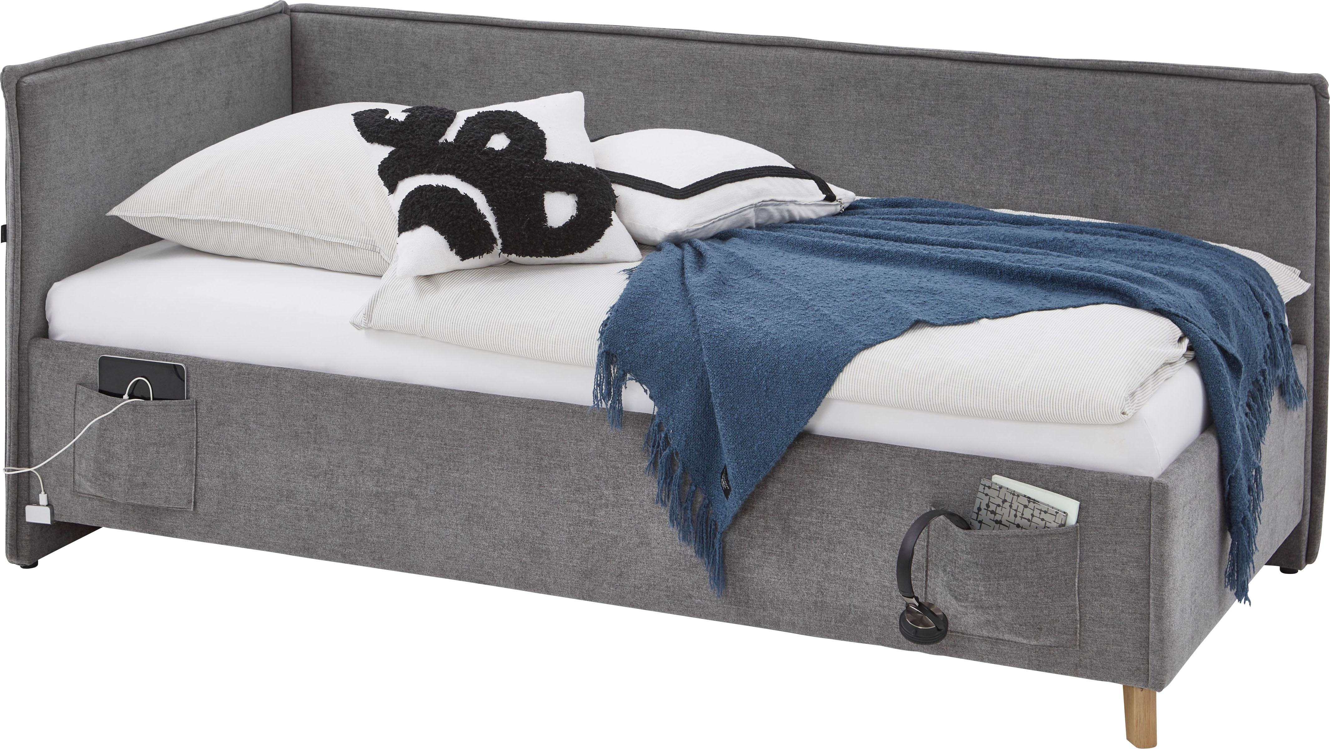 meise.möbel Kinderbett "FUN II" Polsterbett wahlweise mit Bettkasten, Jugendbett inkl. USB-Anschluss