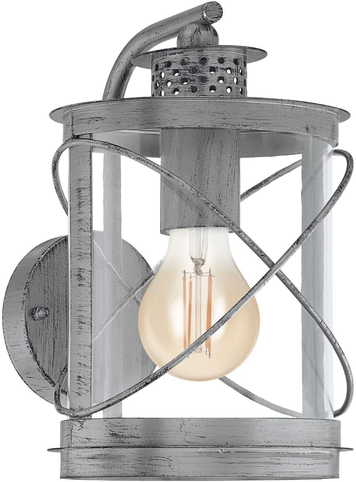 EGLO Wandleuchte »Hilburn 1 Wandlampe, Außeneleuchte, Stahl und Kunststoff, E27, IP44« E27 1 Stk. Wand-/Deckenleuchte - L20 x H28 x AL20 cm - silber-antik - 1X60W exkl.