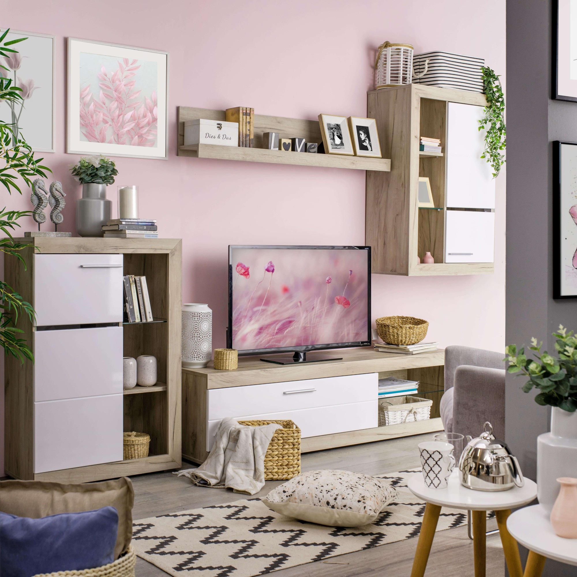 INOSIGN Wohnzimmer-Set »Rosso Wohnwand, Mediawand, Anbauwand, für TV bis 60', Breite 267 cm« Komplett-Set, 4-st, 4 Stk. tlg.