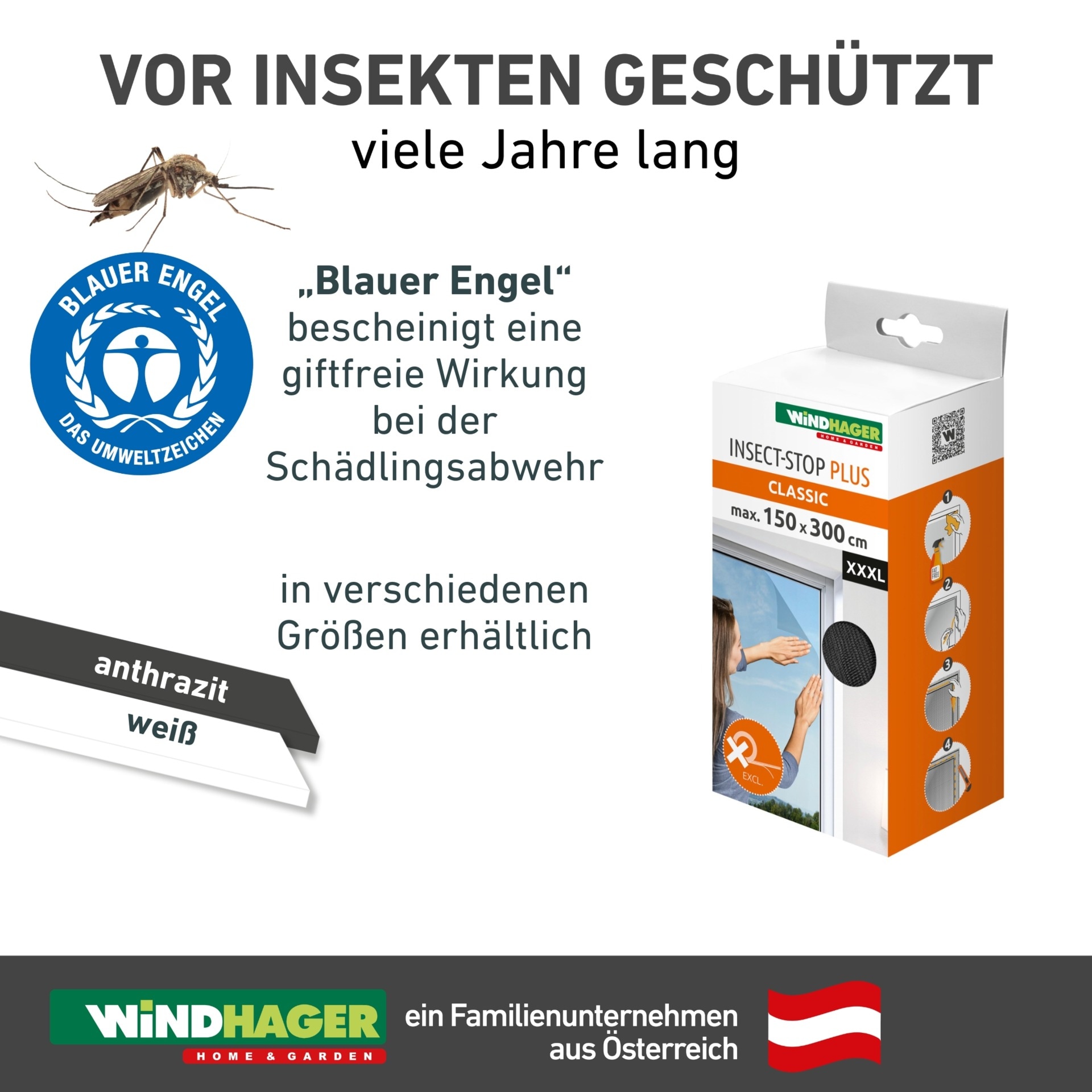 Windhager Moskitonetz »Plus für Fenster, Klettband Insektenschutz ohne bohren, 150 x 300 cm« 1 Stk. tlg. Insektenschutzgitter, Moskitonetz erhältlich in anthrazit oder weiß