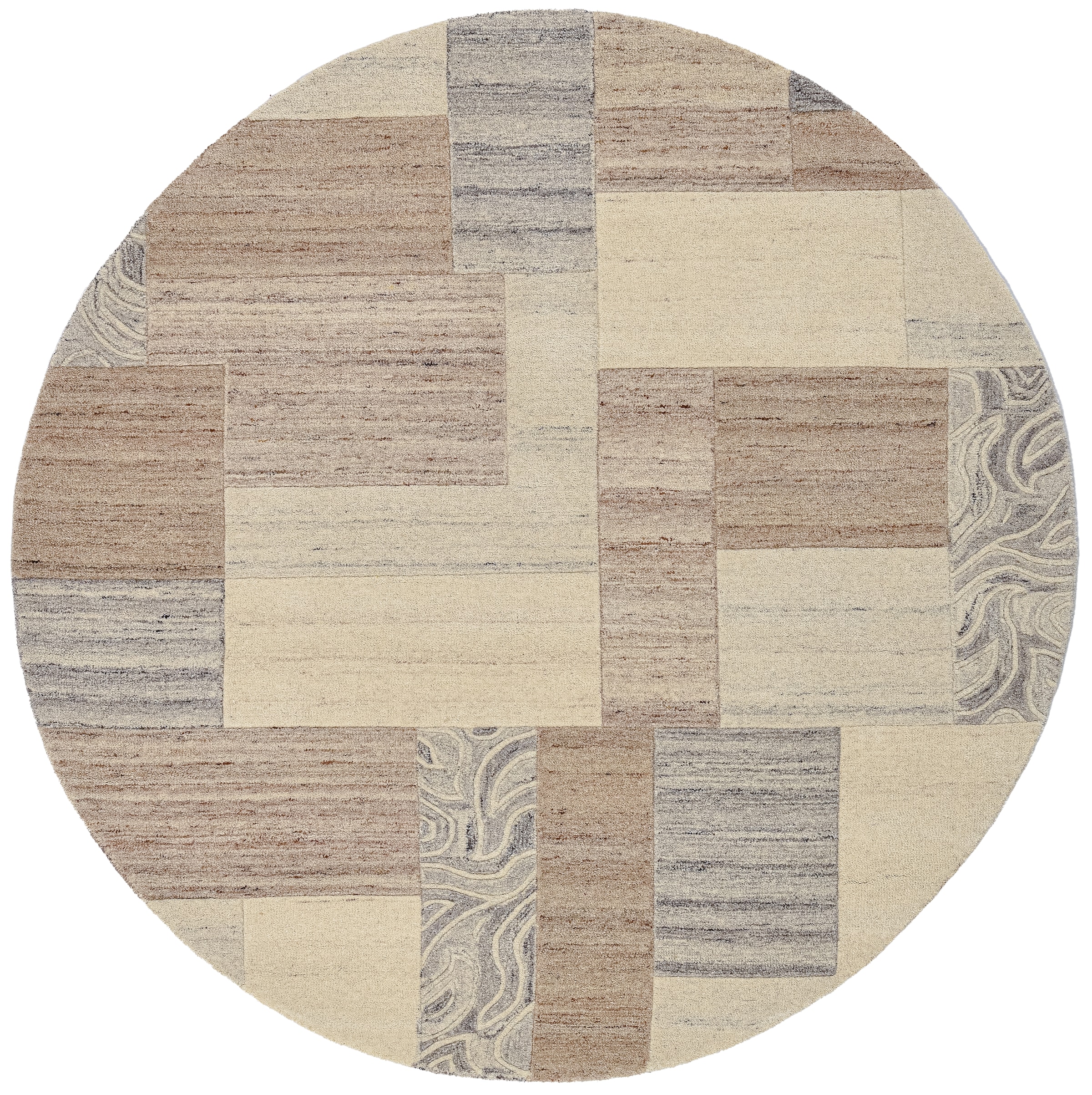THEKO Wollteppich »Lola, Wolle, handgearbeitet, Patchwork Design«, rund, 12 mm Höhe, handgetuftet, Wohnzimmer, Schlafzimmer, Esszimmer