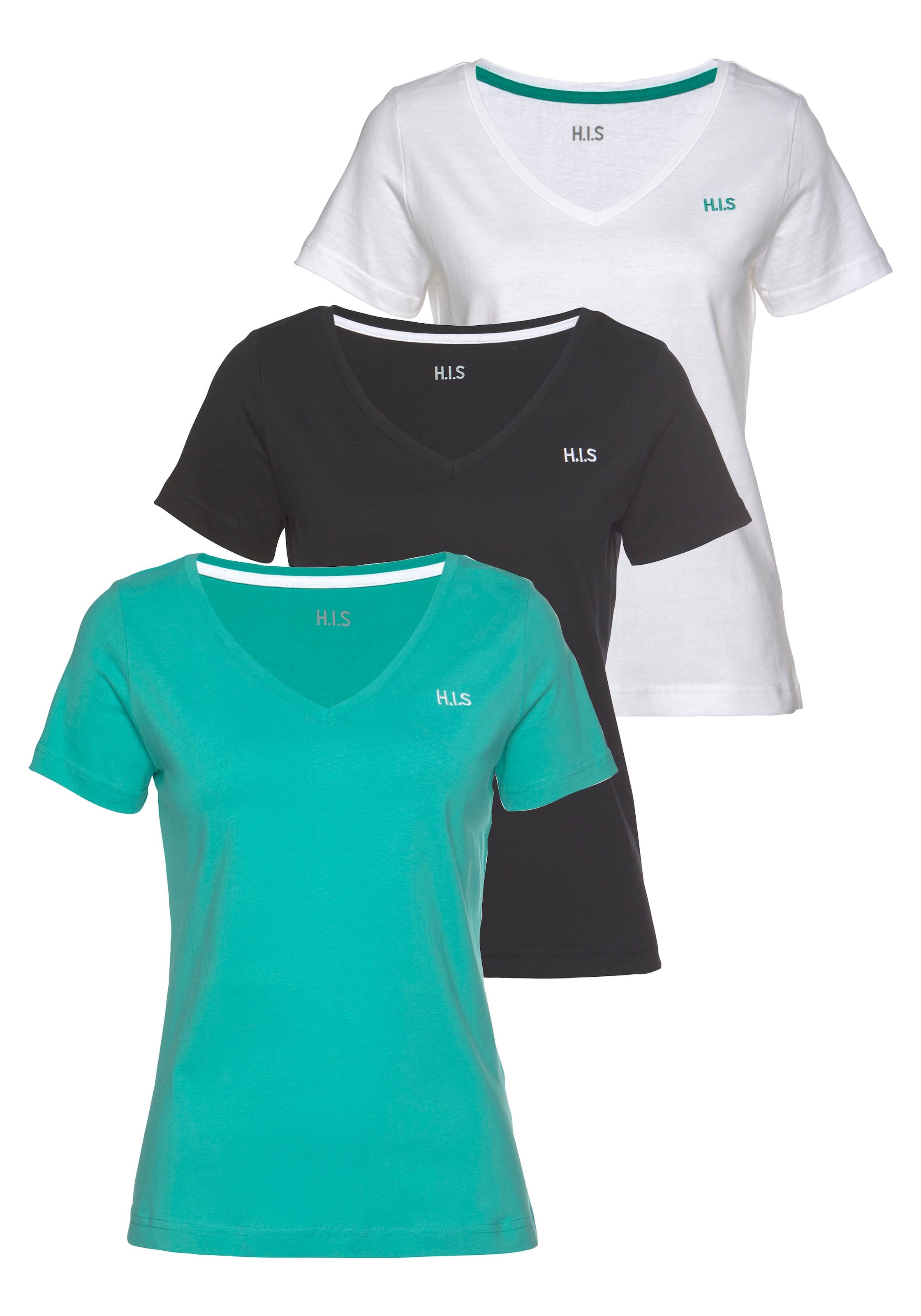 H.I.S T-Shirt "Essential-Basics vielseitig kombinierbar" 3er-Pack zum Vorteilspreis, lockerer Schnitt, 100% Baumwolle, vielen Farben & großen Größen