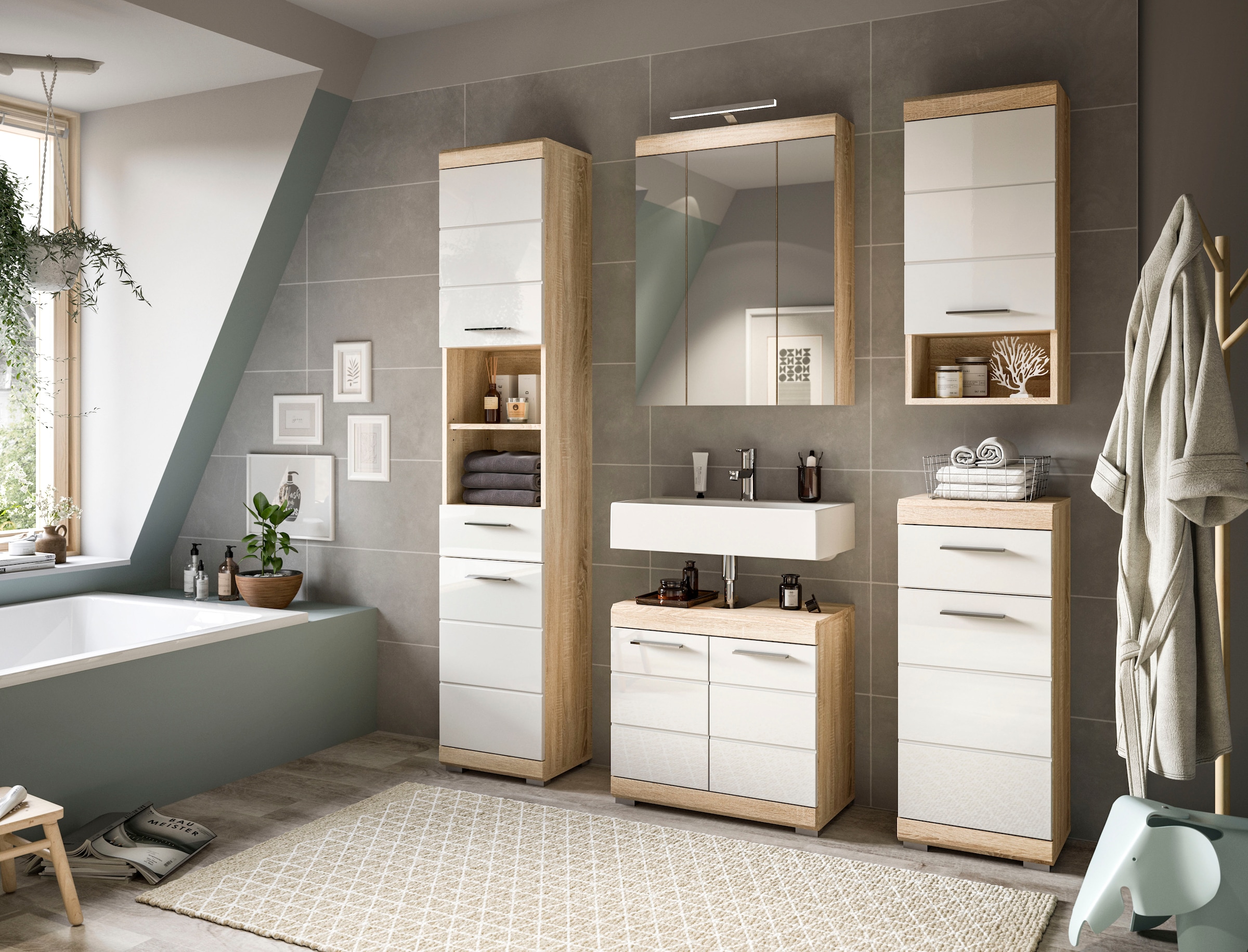 welltime Hängeschrank »SIENA, Breite 37cm, 1 Tür, 1 offenes Fächer, 1 Einlegeboden, MDF-Front« TOPSELLER!, 1 Stk. tlg. in verschiedenen Farben erhältlich, Badmöbel, Badschrank, Schrank, Bad