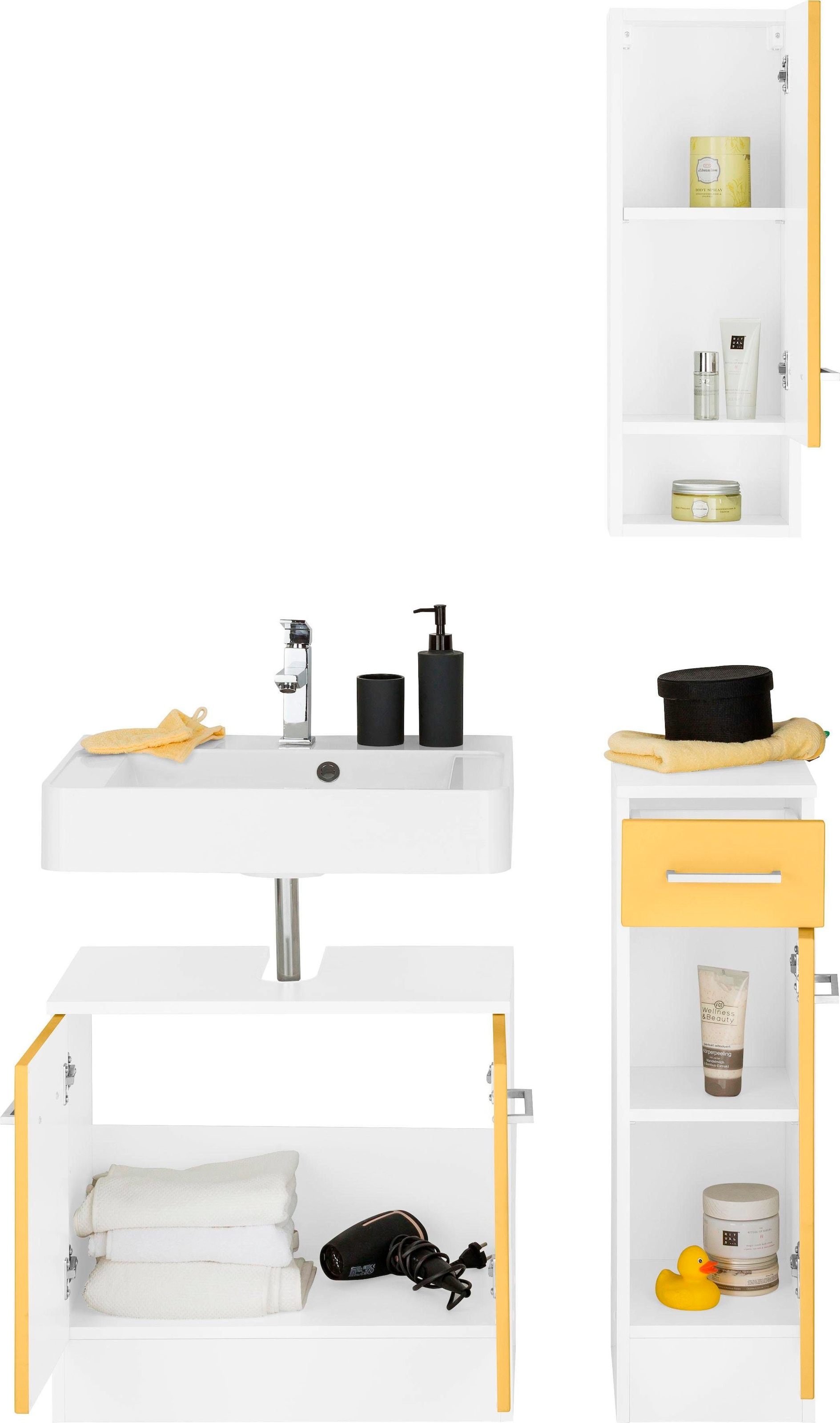welltime Badmöbel-Set »Ribera«, (3 St.), Waschplatz, Hängeschrank, Unterschrank