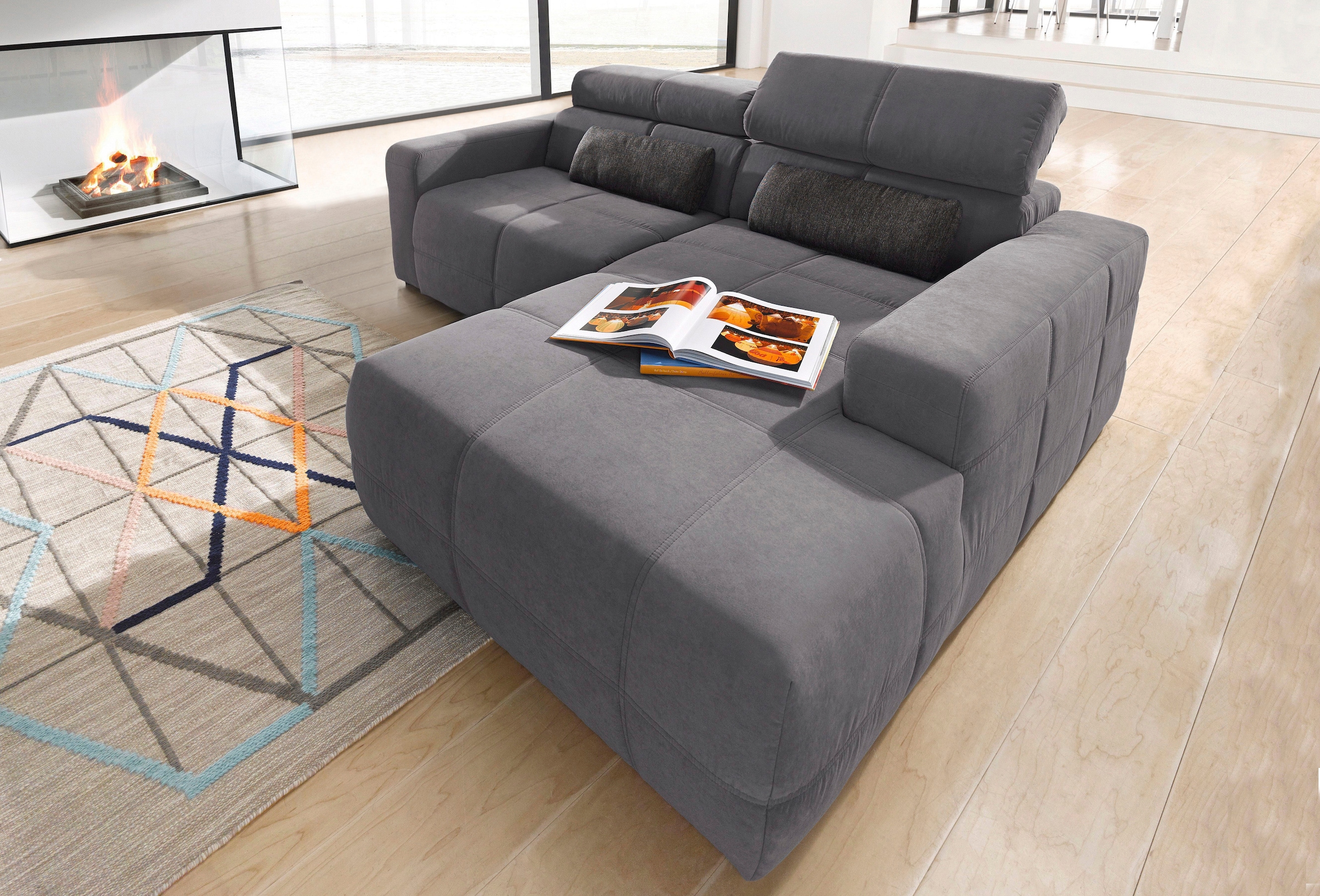 DOMO collection Ecksofa "BRANDON inkl. Kopfteilverstellung, 214x100x80 cm, L-Form" Luxus-Microfaser, grau