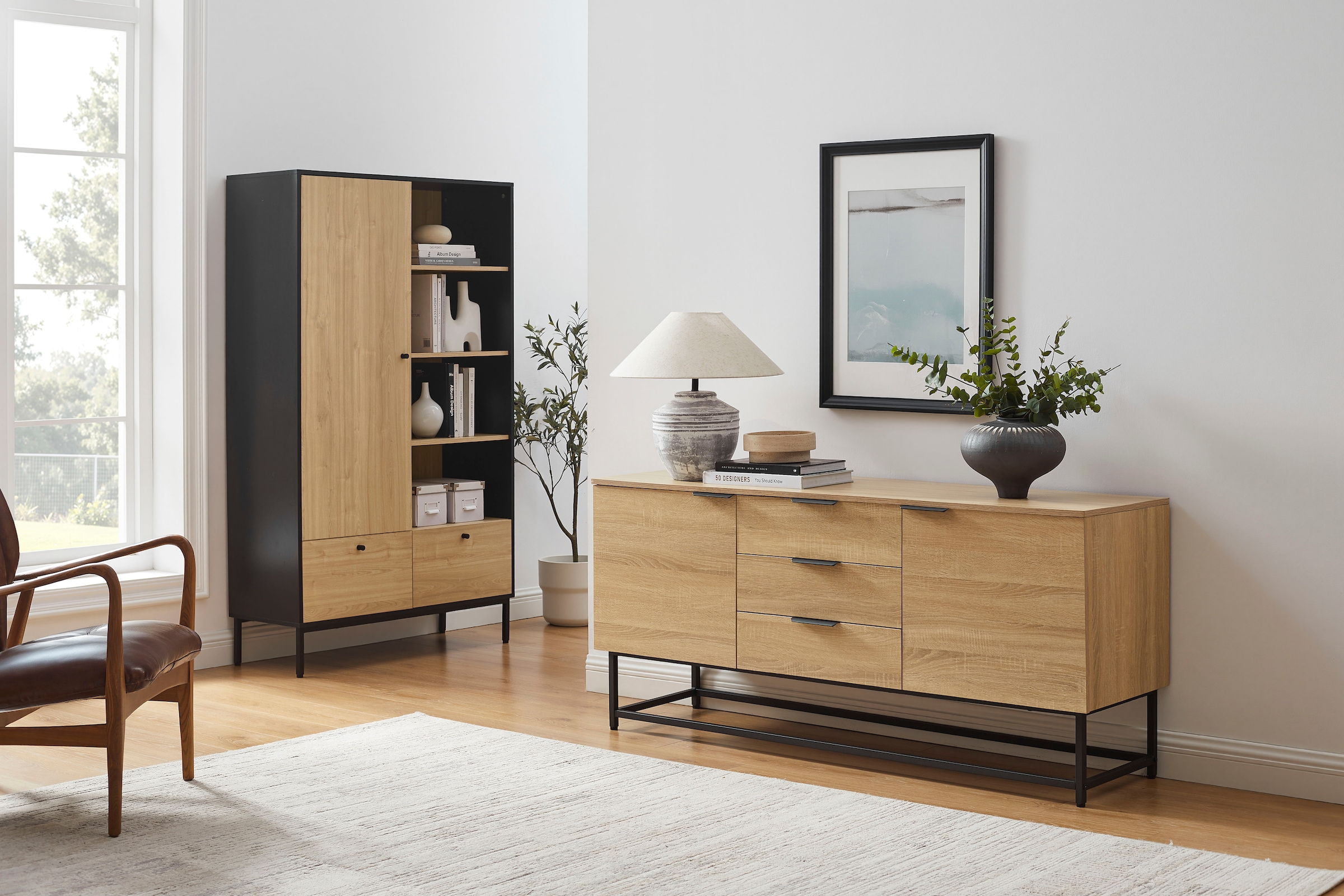 OTTO home Highboard »Tayler«, pflegeleichte Melaminoberfläche, Metallgestell, Breite 100 cm