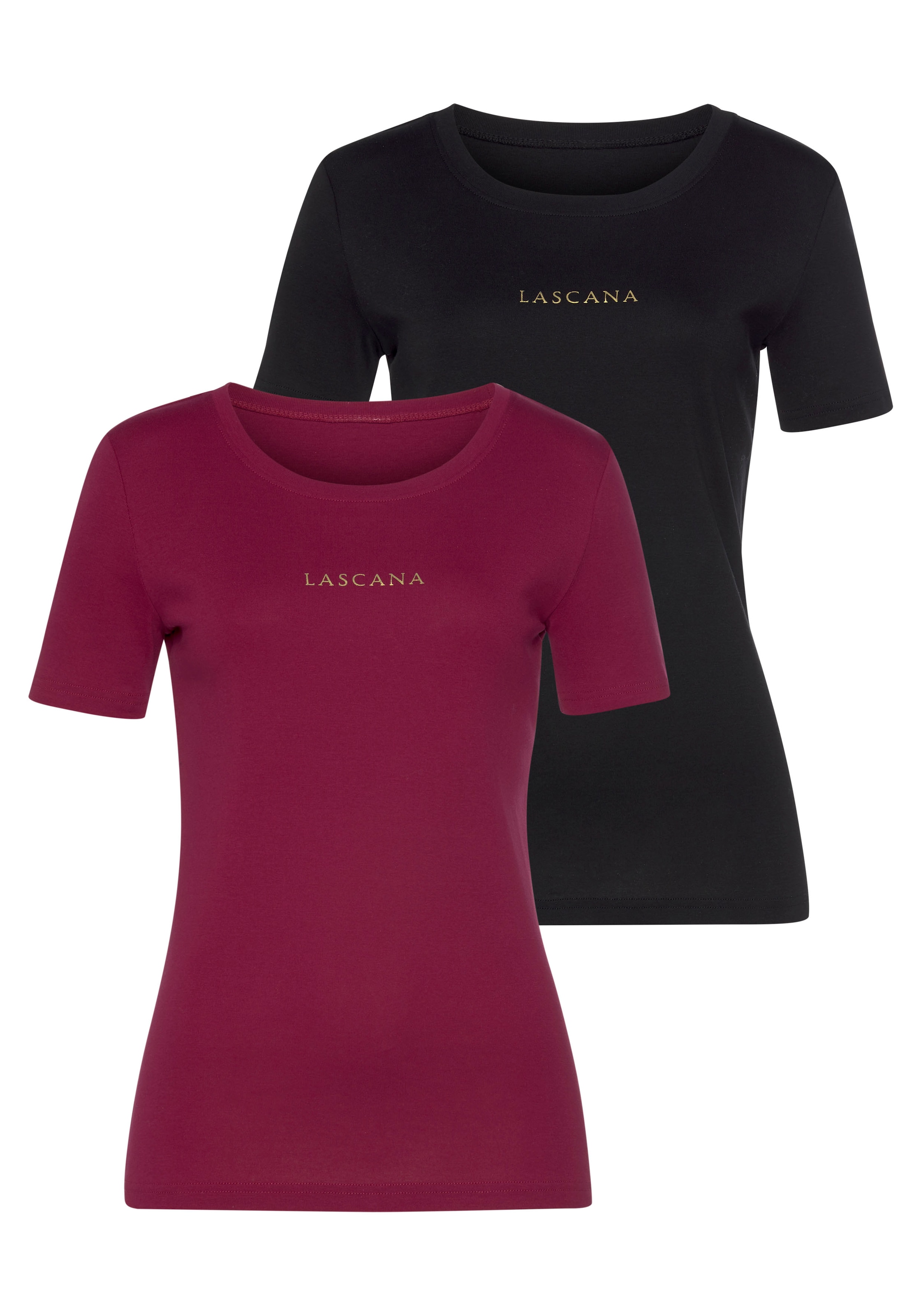 LASCANA T-Shirt, mit goldenem Logodruck