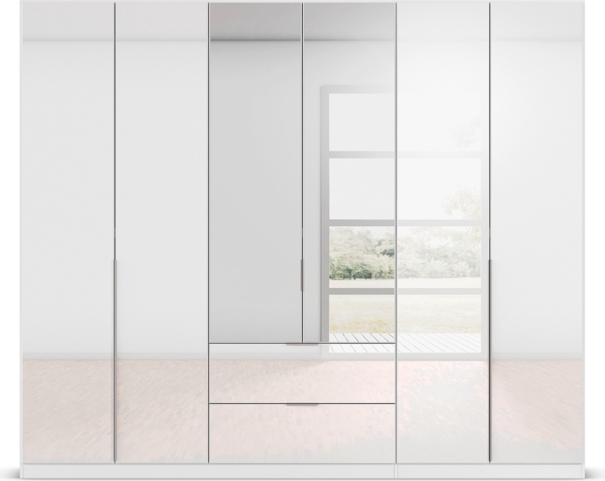 rauch Drehtürenschrank »Kleiderschrank Kleiderschränke Schrank Garderobe AGORDO mit Glasfront«, (in zwei Griff-Farben mit Glasfront), mit Außenschubkästen, in 6 Breiten und 2 Höhen MADE IN GERMANY