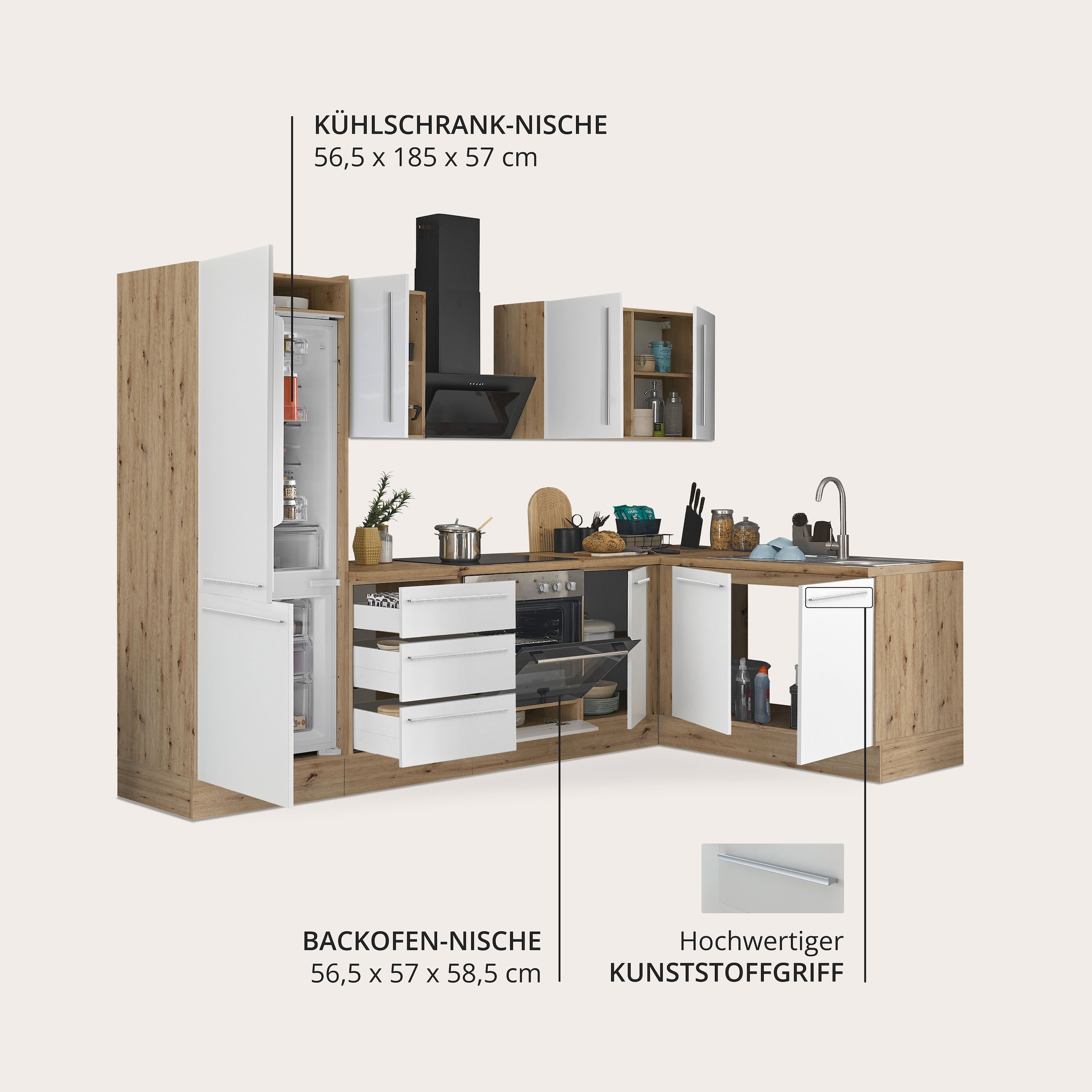 KOCHSTATION Winkelküche »Florida, Stellbreite 270x165 cm« wahlweise mit E-Geräten, mit Softclose für Türen und Schubkästen