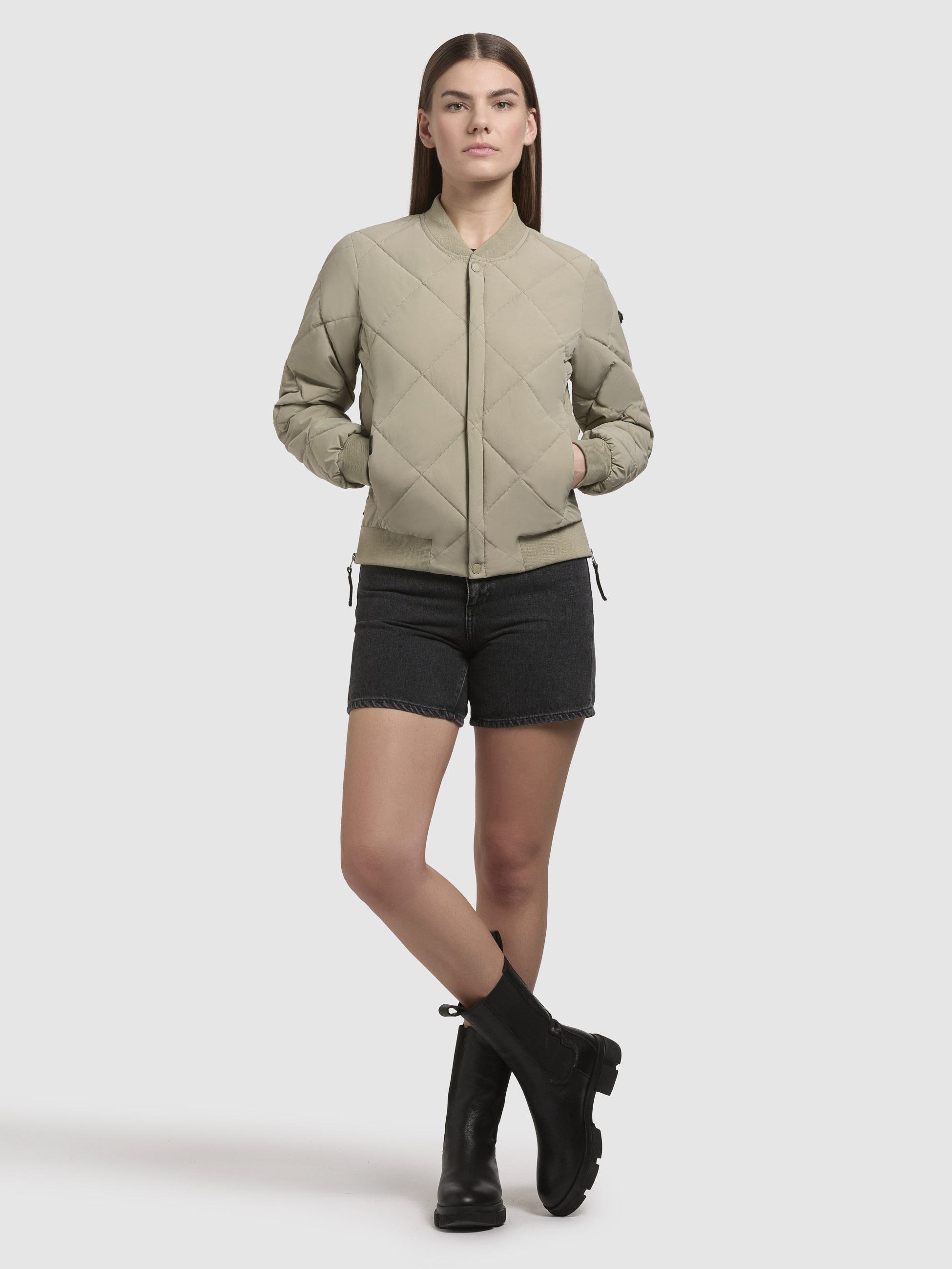 Steppjacke KHUJO "ANGE", Damen, Gr. S, grün (blassgrün), 84% Nylon, 16% Polyurethan, unifarben, regular fit hüftlang, eingesetzt Rippbündchen, Jacken Steppjacke