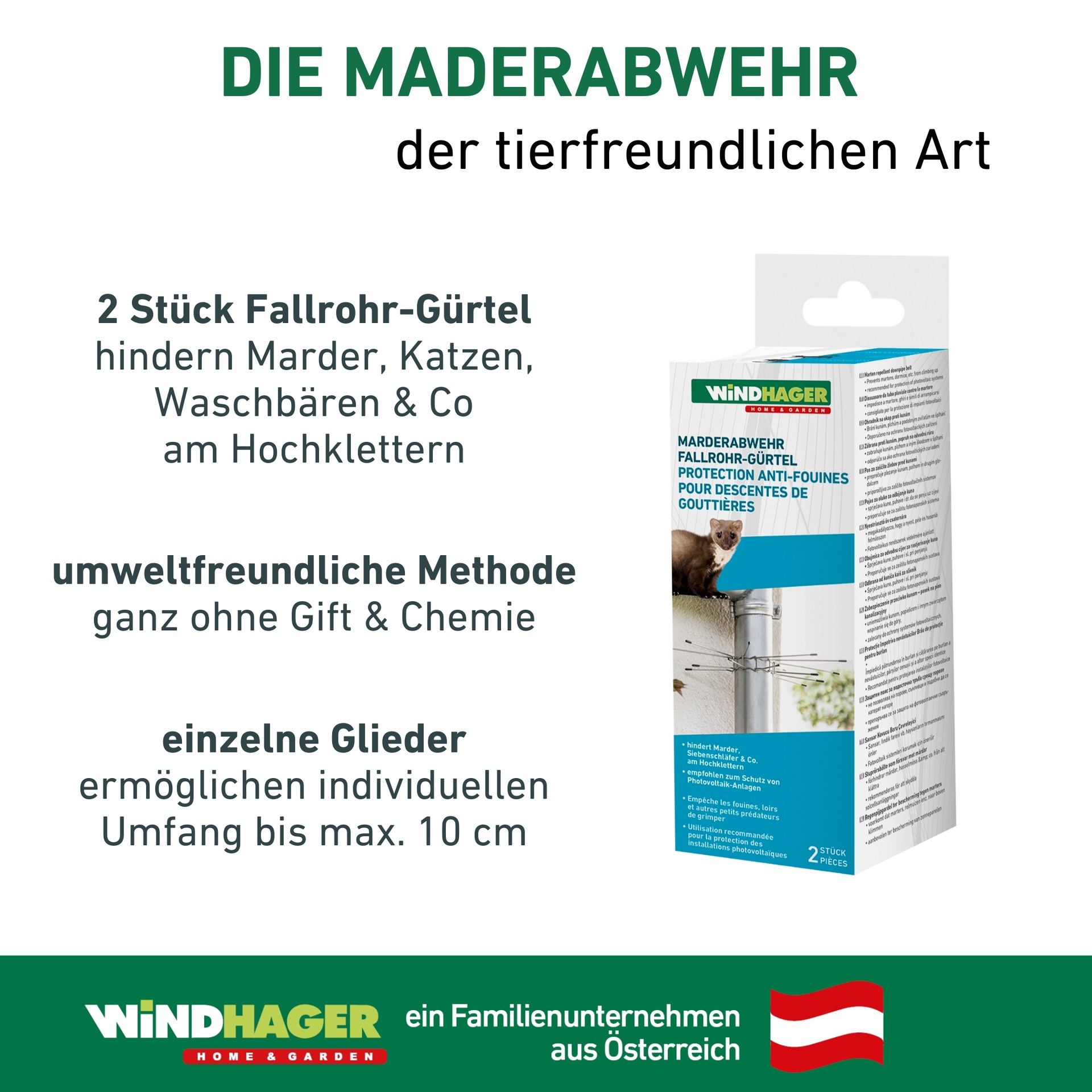 Windhager Marder-Abwehrgürtel »Marder-Abwehr Fallrohr-Gürtel« einfache und bohrenfreie Montage, Marderschutz für Regenrohr bis 10 cm