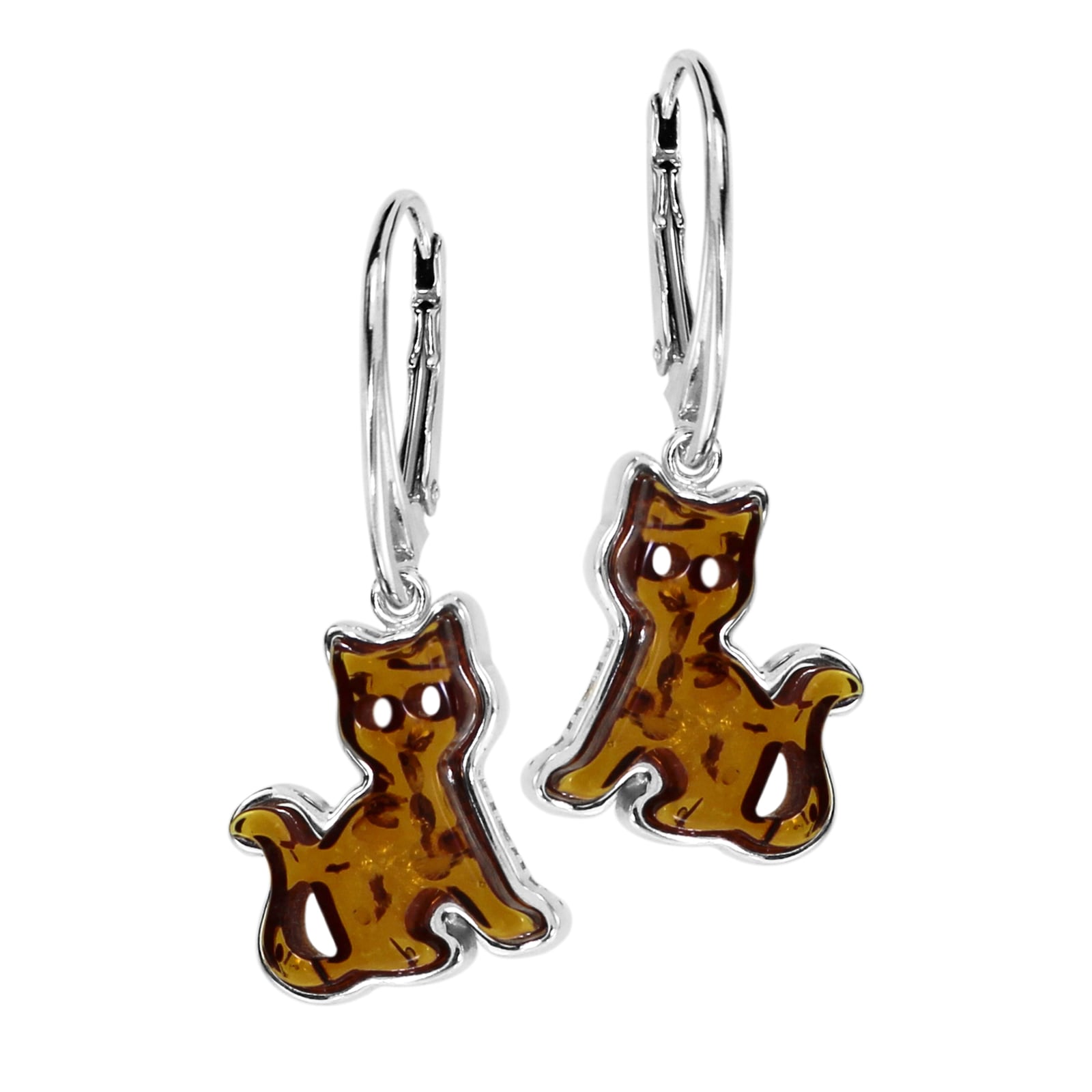 Paar Ohrhänger OSTSEE-SCHMUCK "- Katze - Silber 925/000 - Bernstein" Gr. 34, silber (silber 925, silberfarben, weiß), Ohrringe, Damen, Silber 925 (Sterlingsilber)