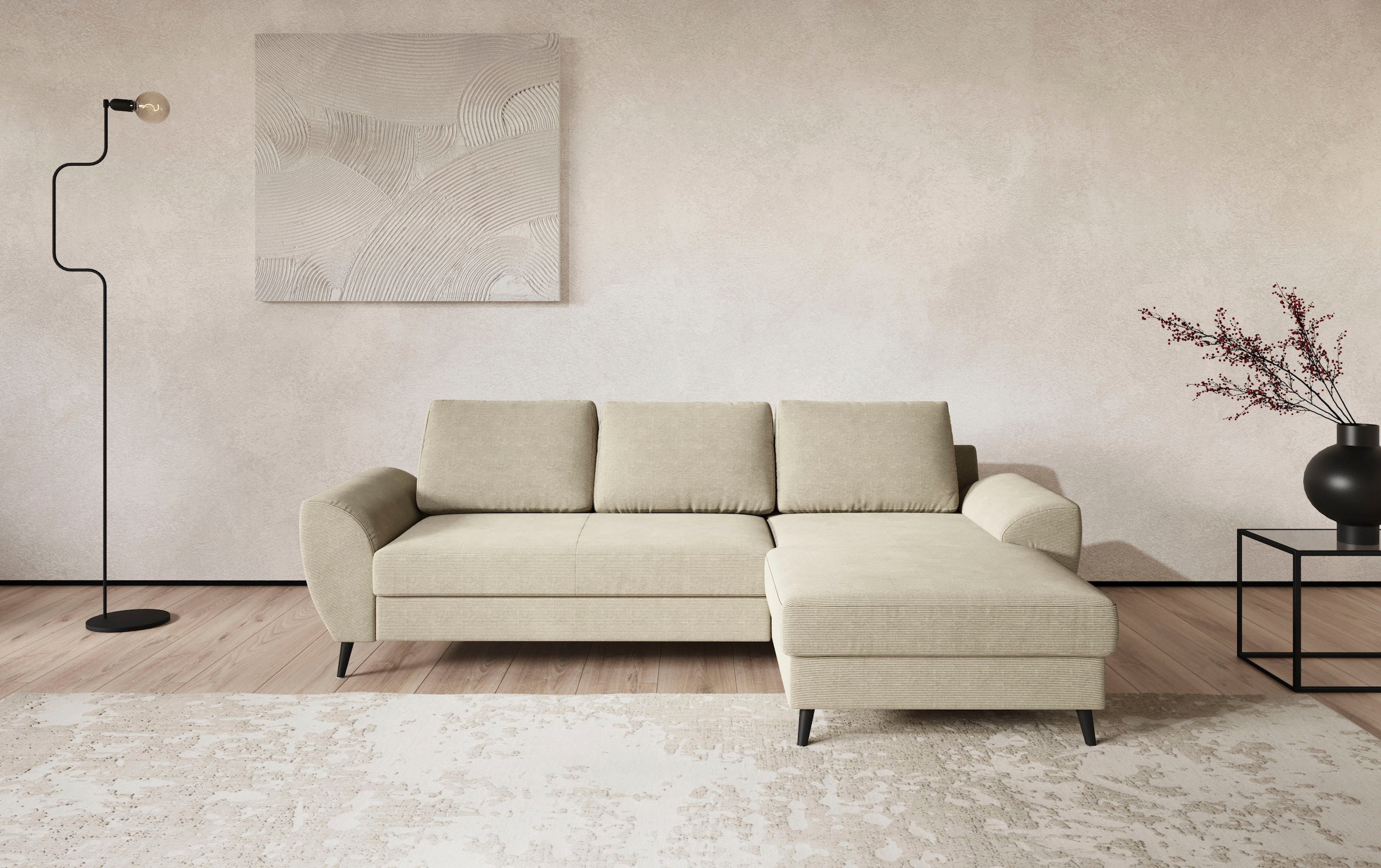 COTTA Ecksofa "Terra L-Form, B: 255cm, Top Sitzkomfort durch Wellenunterfederung und" PUR-Schaum, optional mit Schlaffunktion, Liegefläche: 200x137cm